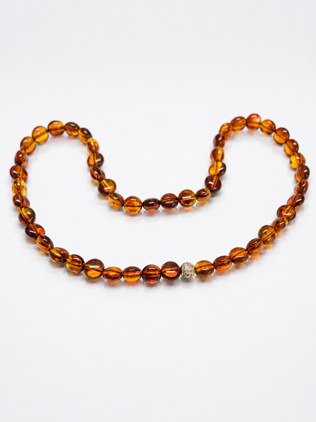 Baltic Amber Beaded Necklace With Crystal Accent – 48 cm
