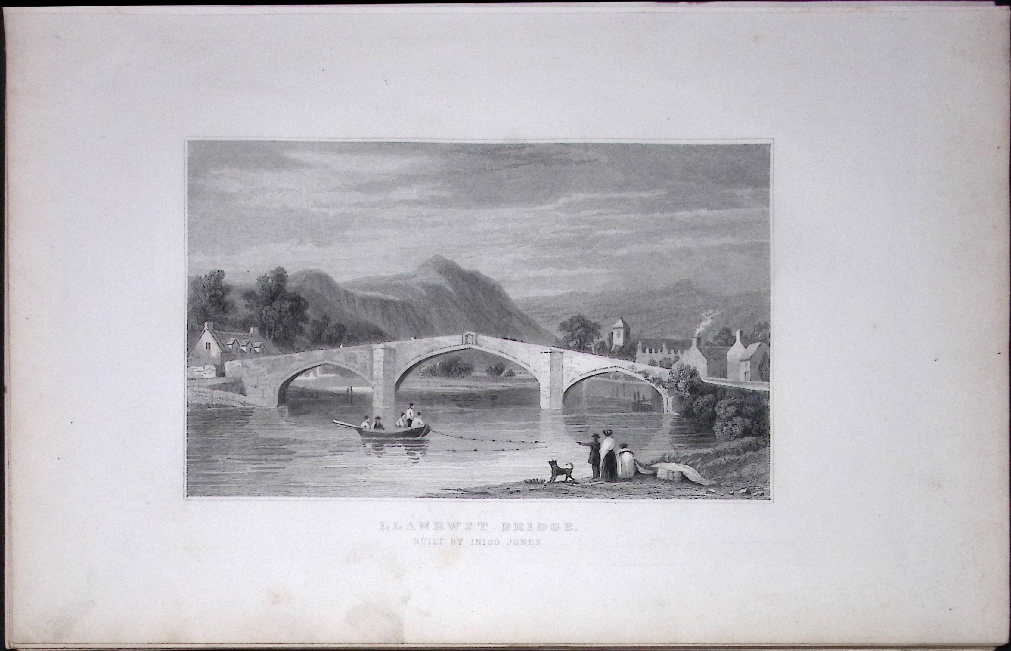 Wales Llanrwst Bridge Conway Antique 166-Year-Old Steel Engraving-40