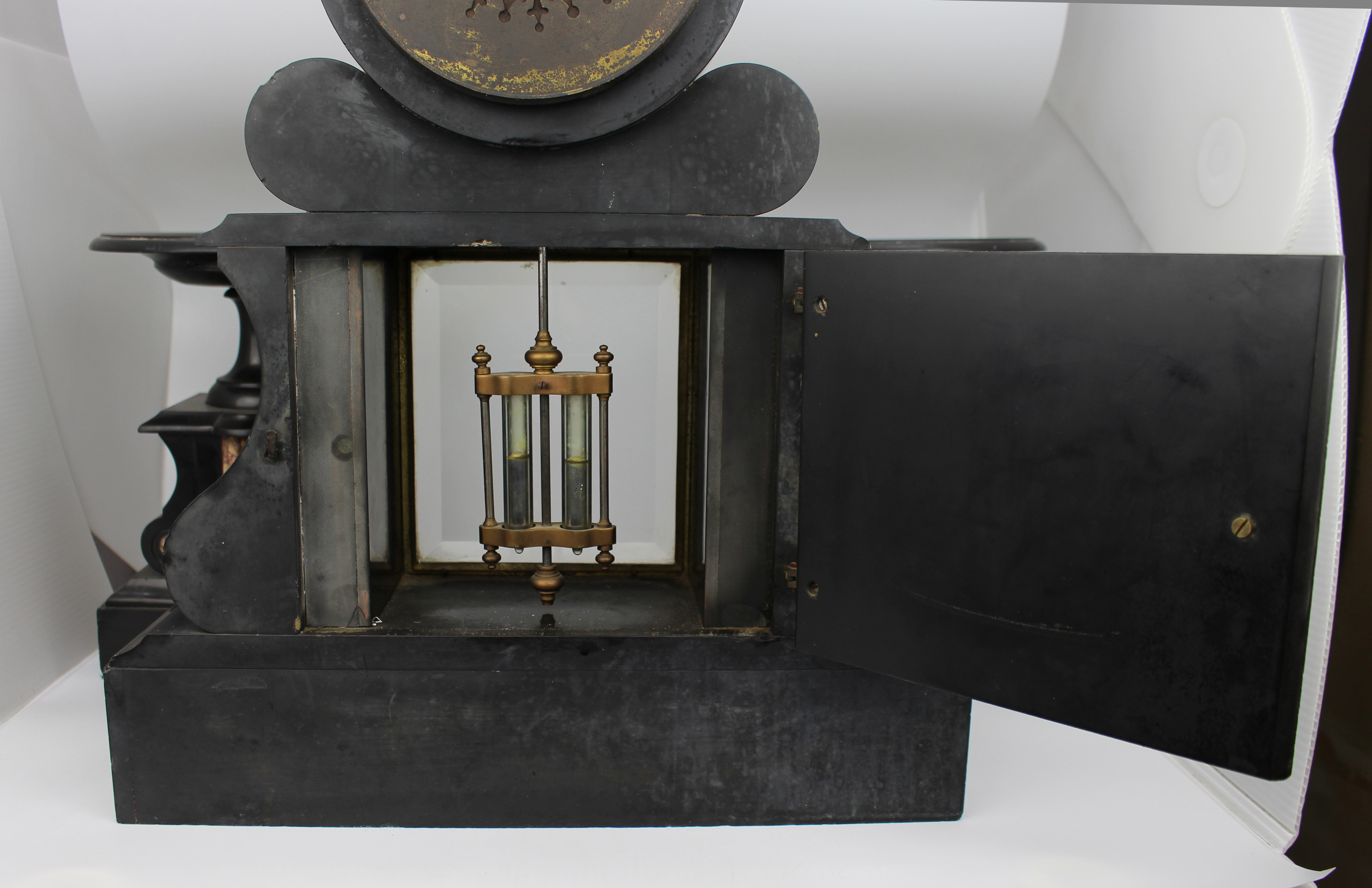 Mid-19th Century French Japy Frères Black Marble Clock Garniture Set