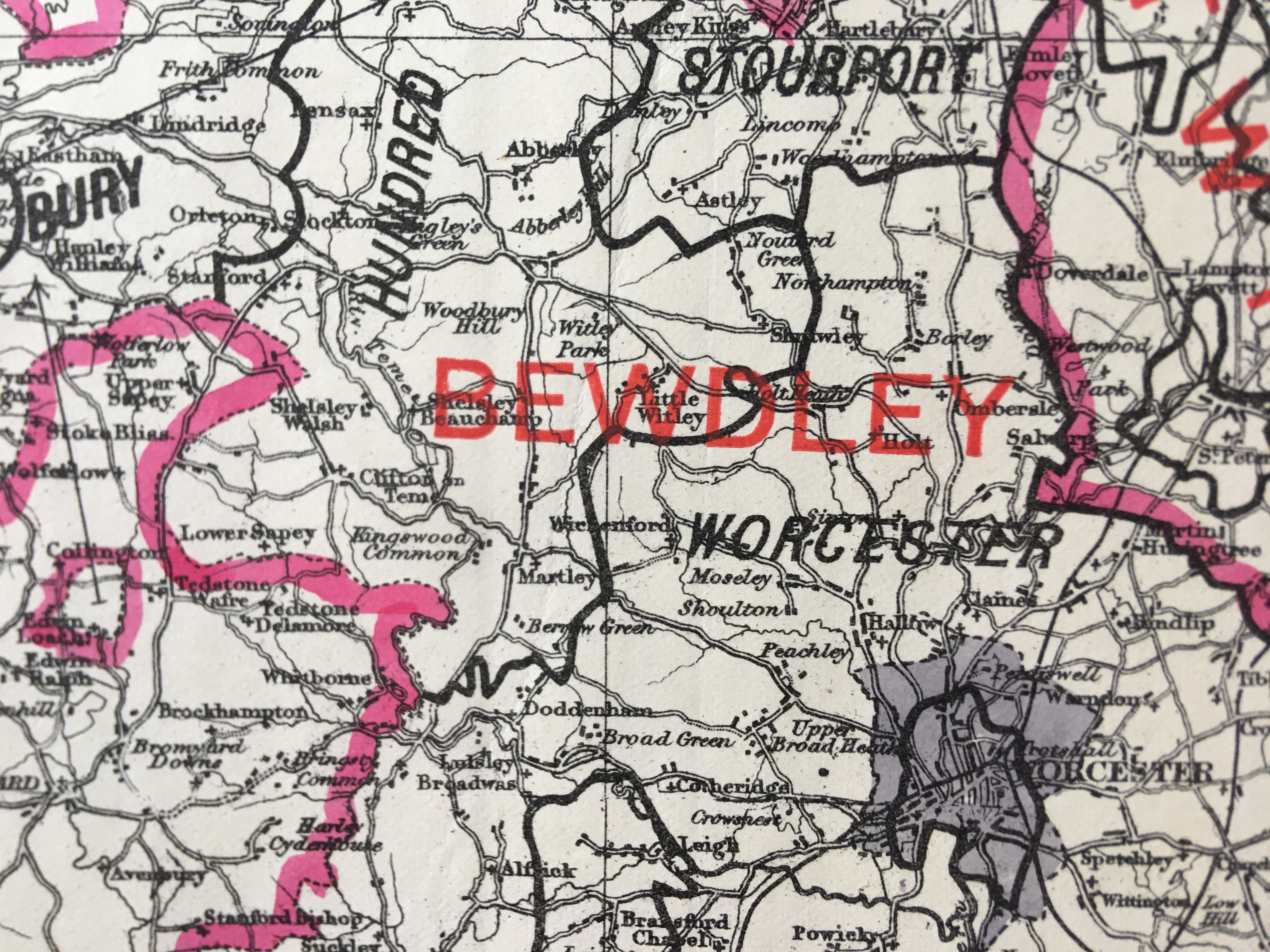Antique 139 Years-Old Scarce Map Worcestershire 1885 Boundary Changes.