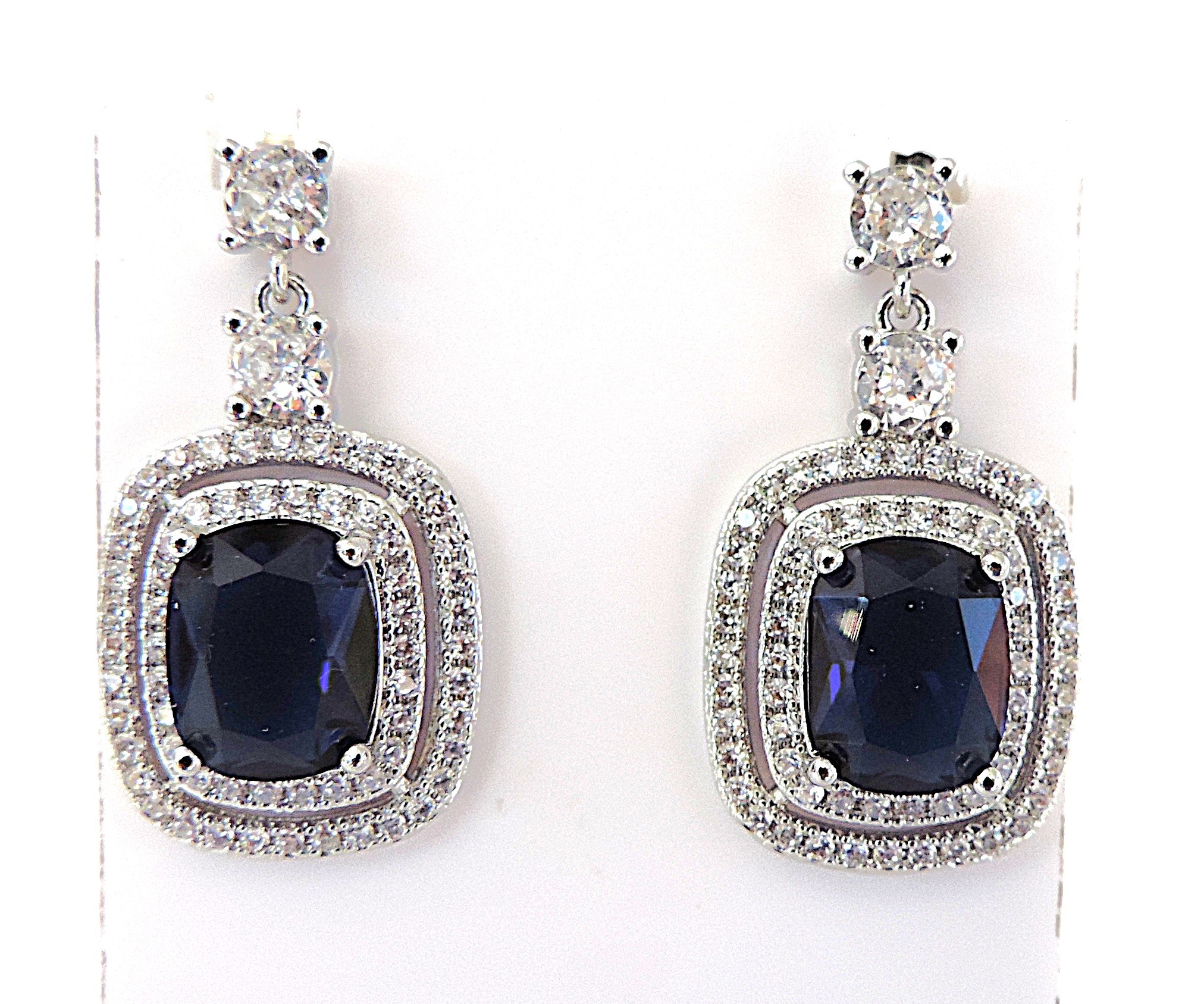 Orrevé Sapphire Blue & White Zircon Gemstone Drop Earrings 'New with Gift Box'