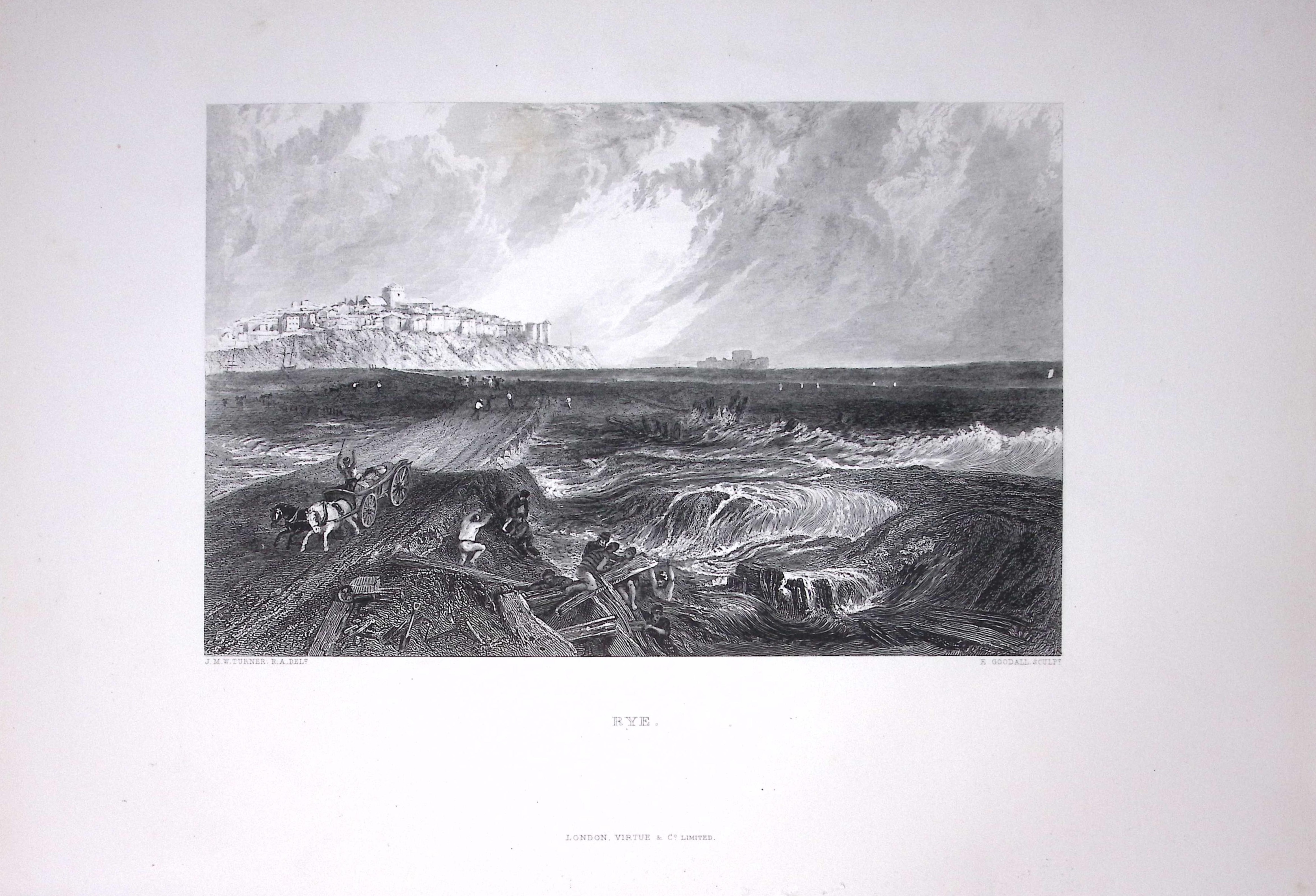 J.M.W Turner View of Rye Sussex Large Antique Steel Engraving-46-TR