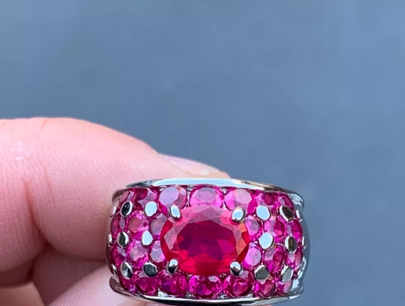 Silver Ruby Cluster Ring. Canadian Classic Designer 925