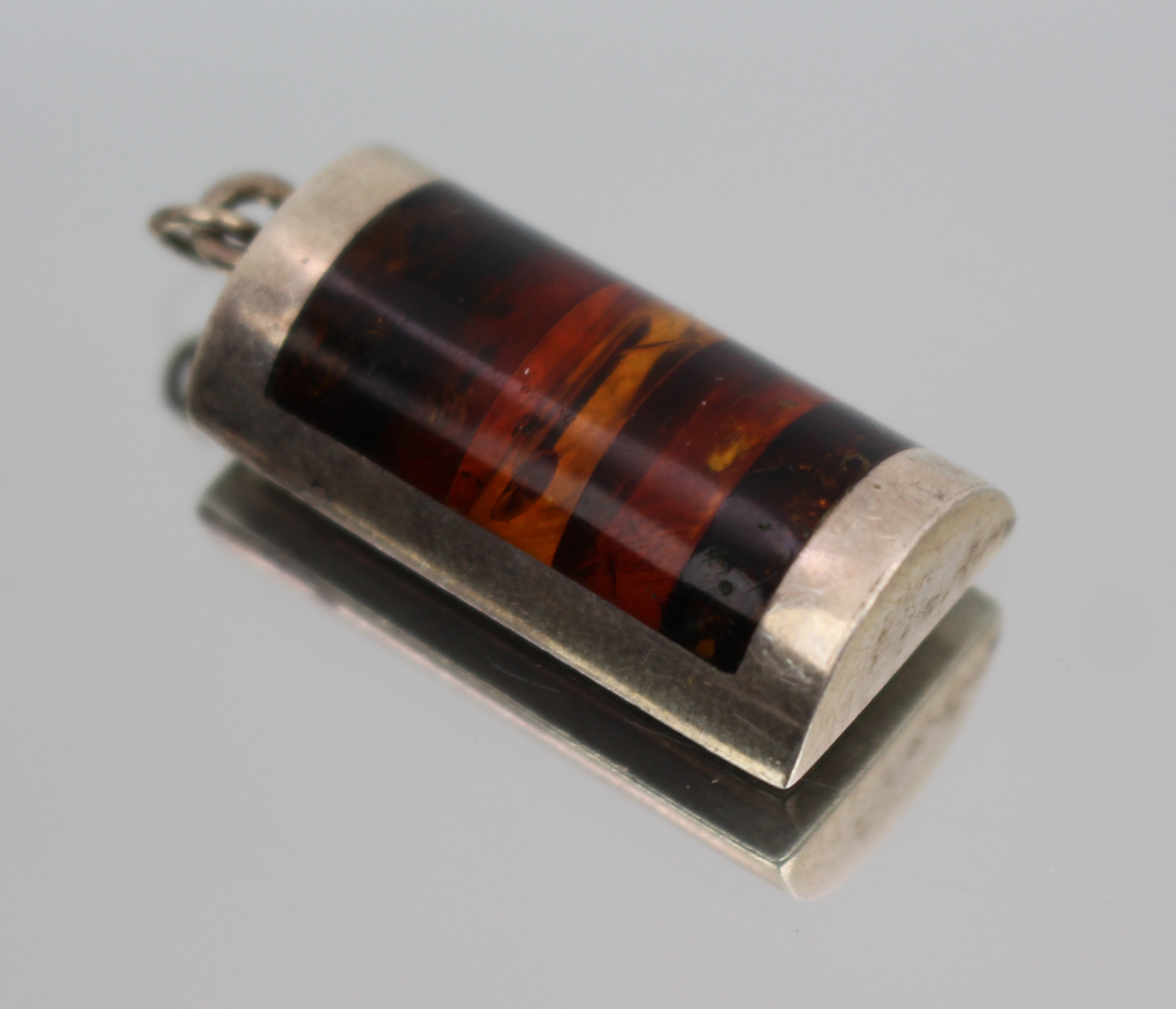 Vintage Modernist Baltic Amber and Silver Pendant