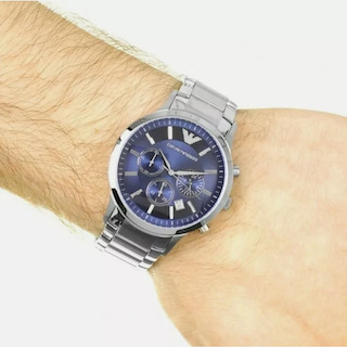 Emporio Armani AR2448 Men's Blue Dial Silver Bracelet Chronograph Watch