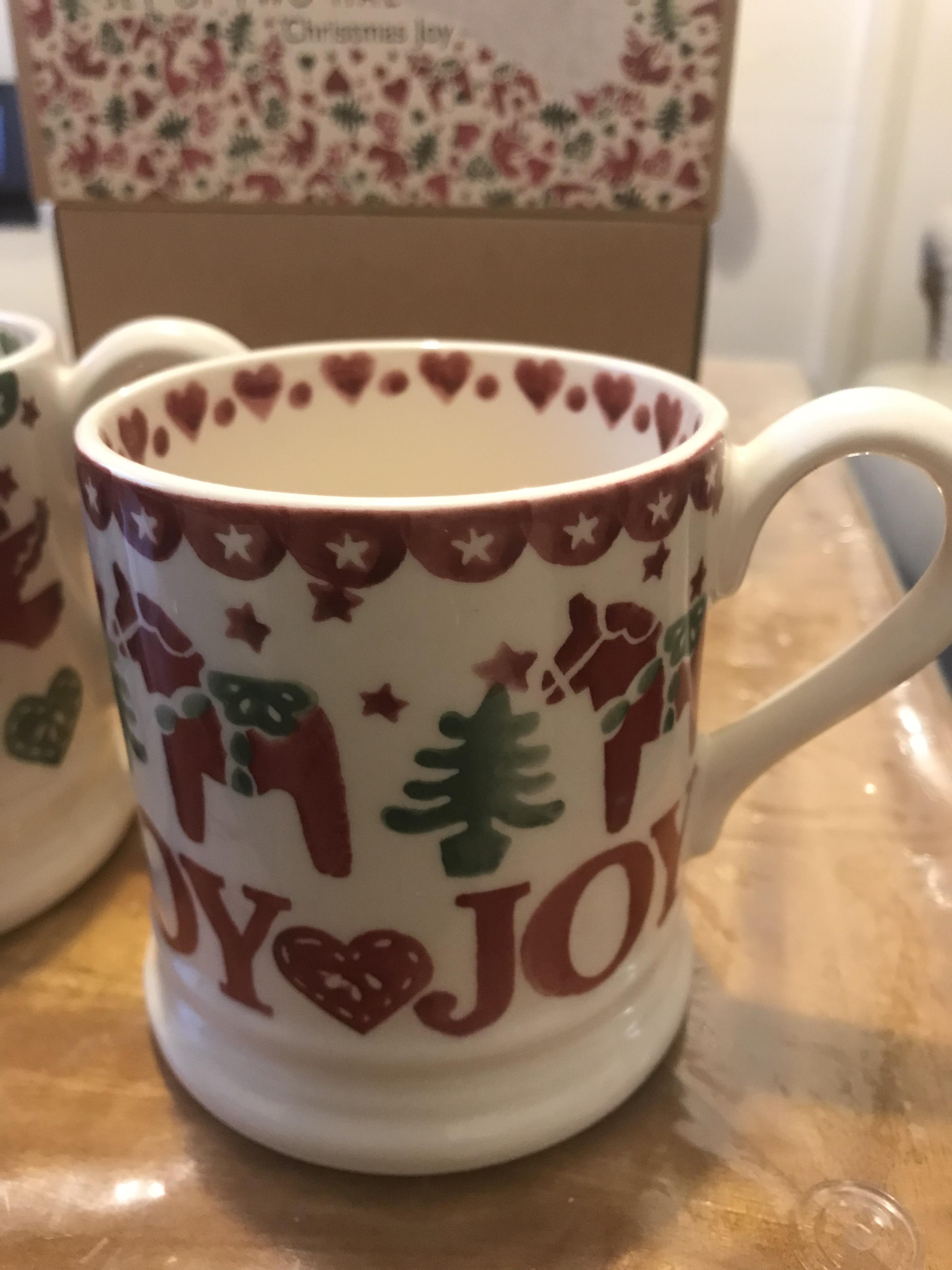 Emma Bridgewater Christmas Joy & Peace Half Pint Mugs, Set of 2, 280ml, Red/Multi