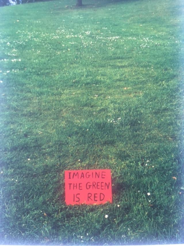 David Shrigley (b1968) Rare Art Exhibition Card, ‘Imagine The Green Is Red’, 27 x 22 cms, 2003