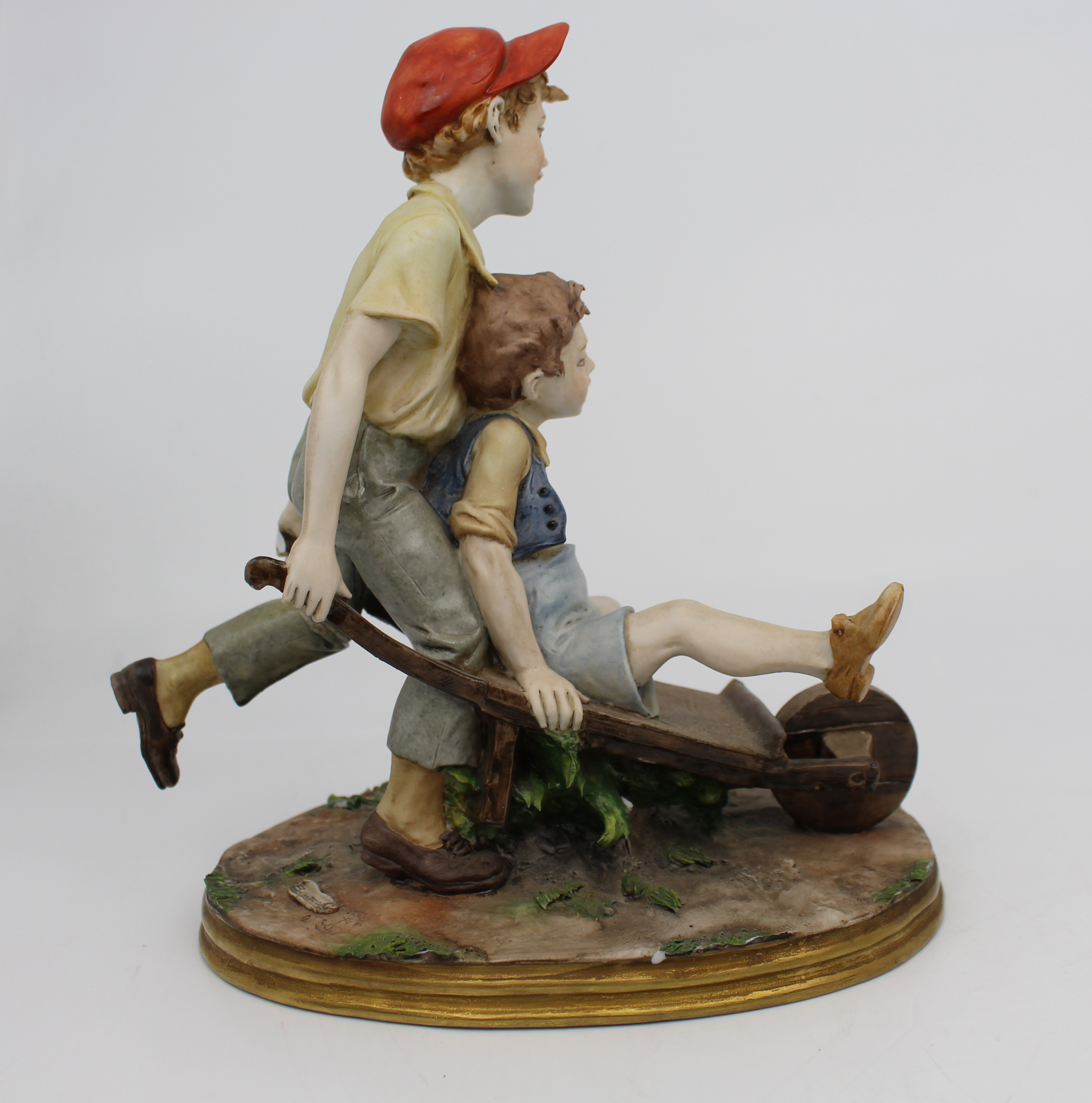 Capodimonte Figurine Boys in Wheelbarrown by Bernacchio