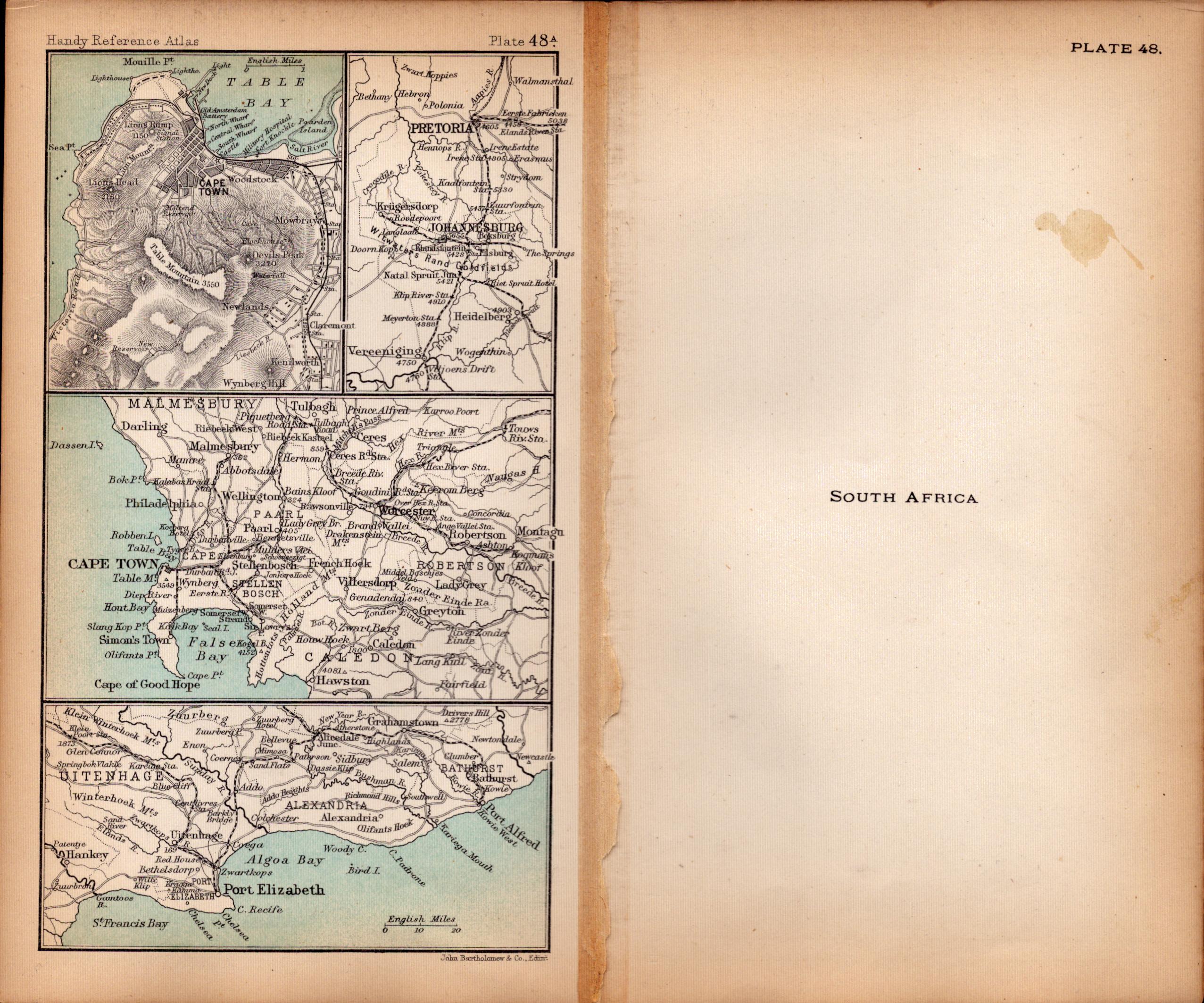 South Africa  Double Sided Victorian Antique 1898 Map.