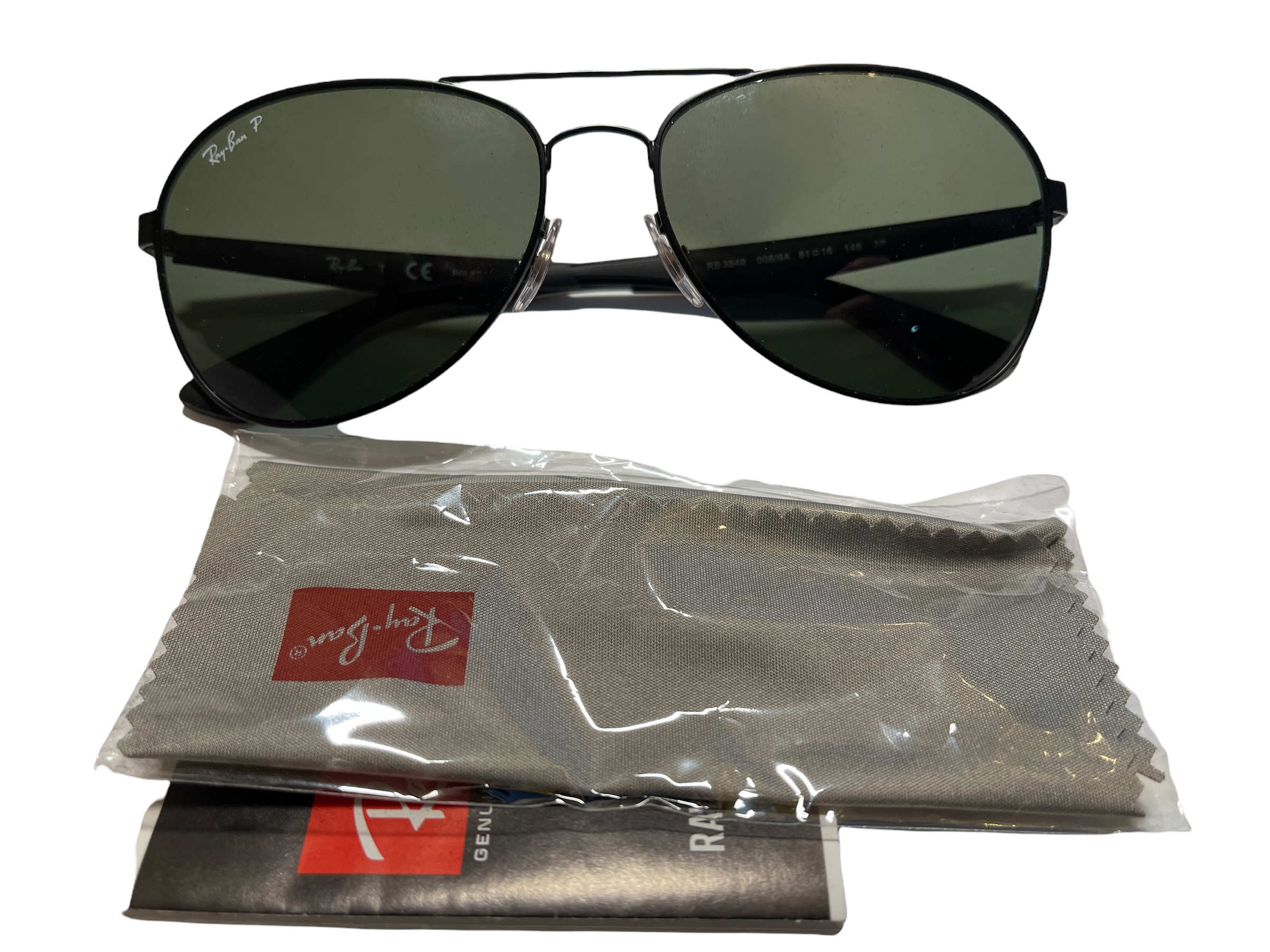Pair of Ray-Ban Sunglasses Aviator Style Matte Black - RB3549 With Box and Case