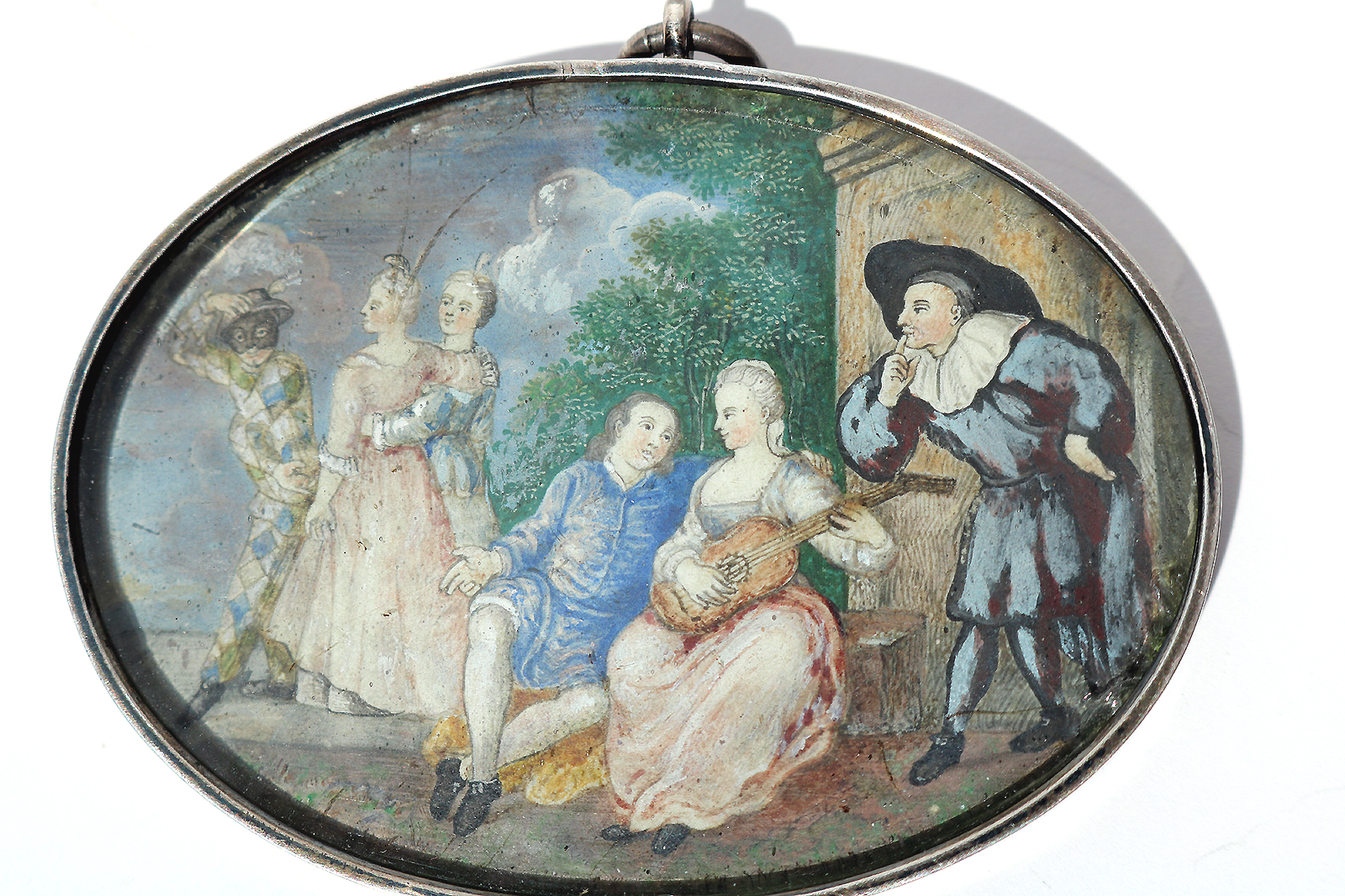 An Extremely Rare European Miniature Painting of A Fete Champêtre Galante C.18thC