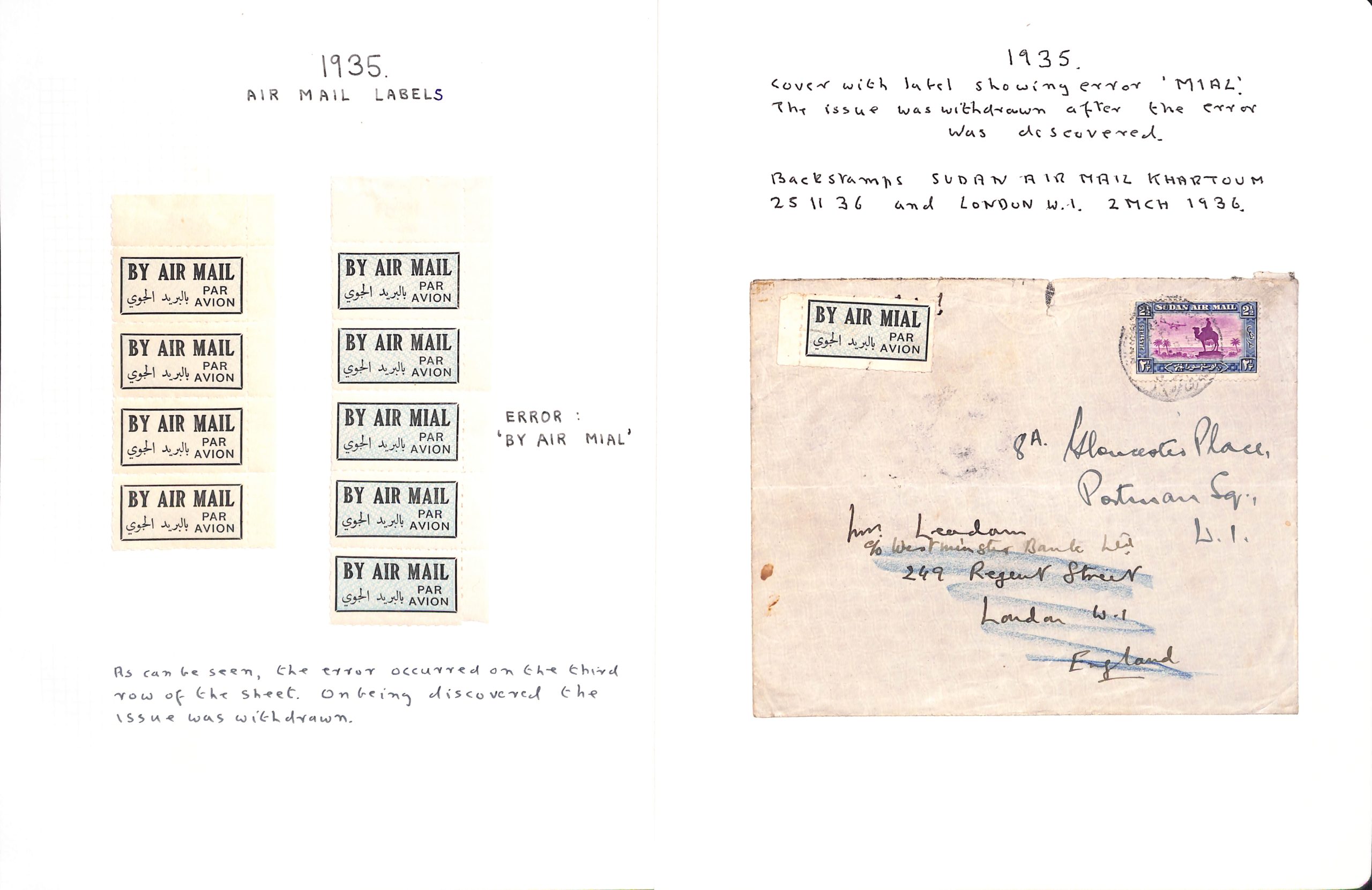 Sudan - Air Mail Labels 1931-51