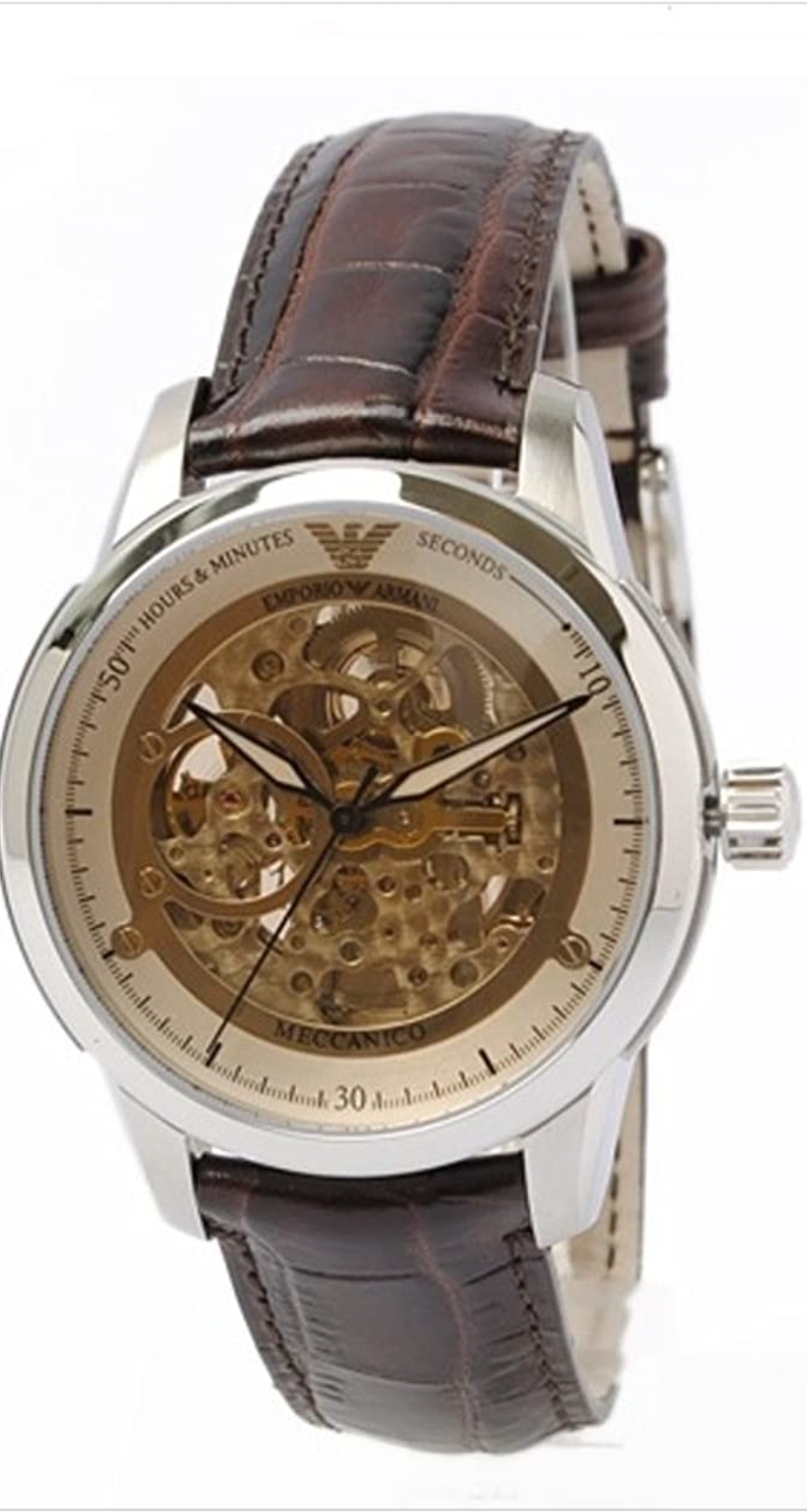 Emporio Armani AR4627 Men's Meccanico Brown Leather Strap Watch