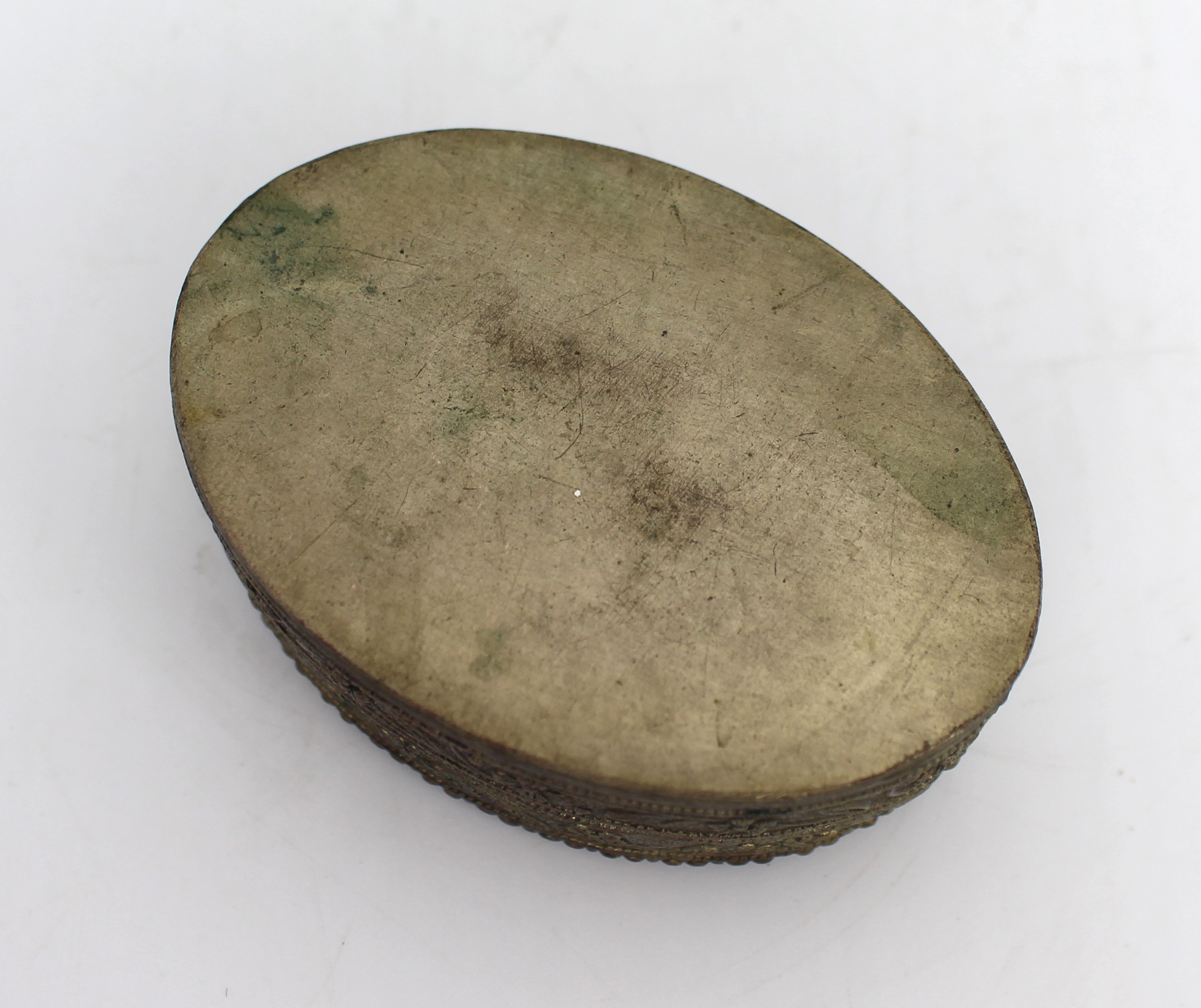 Antique 19th-Century Gilt Metal & Blue and White Porcelain Patch Box