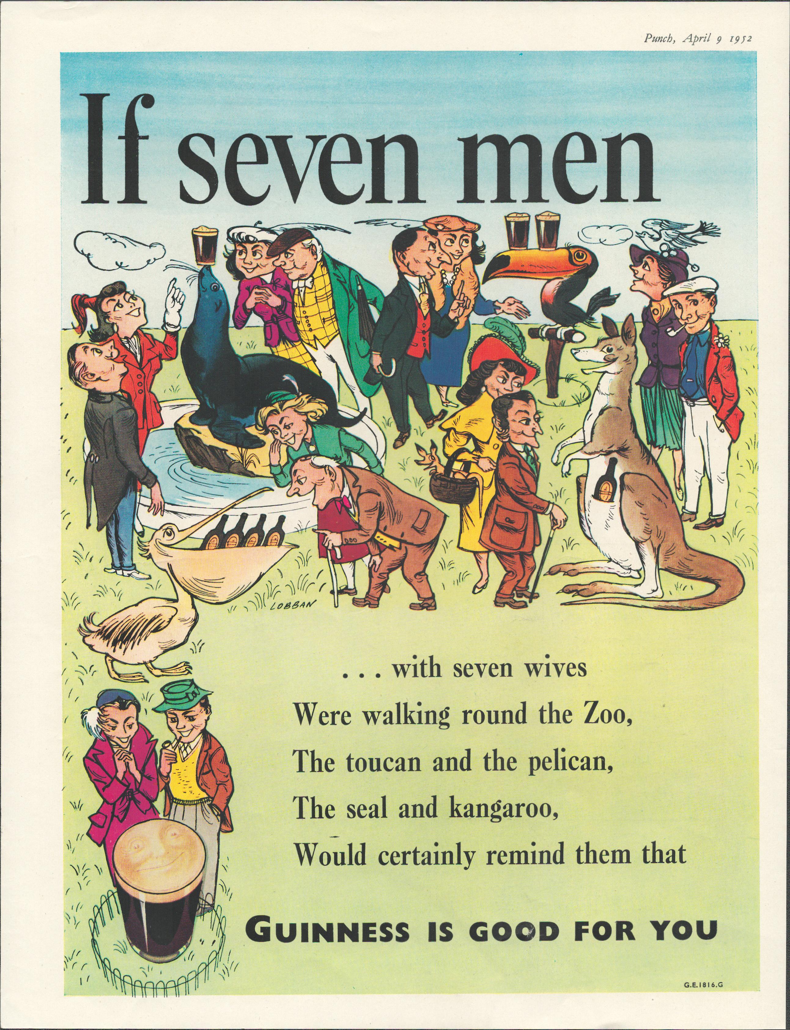 Original 1952 Guinness Print "If Seven Men-G.E. 1816.G"This Print Is Over 60 Years Old And Is Not