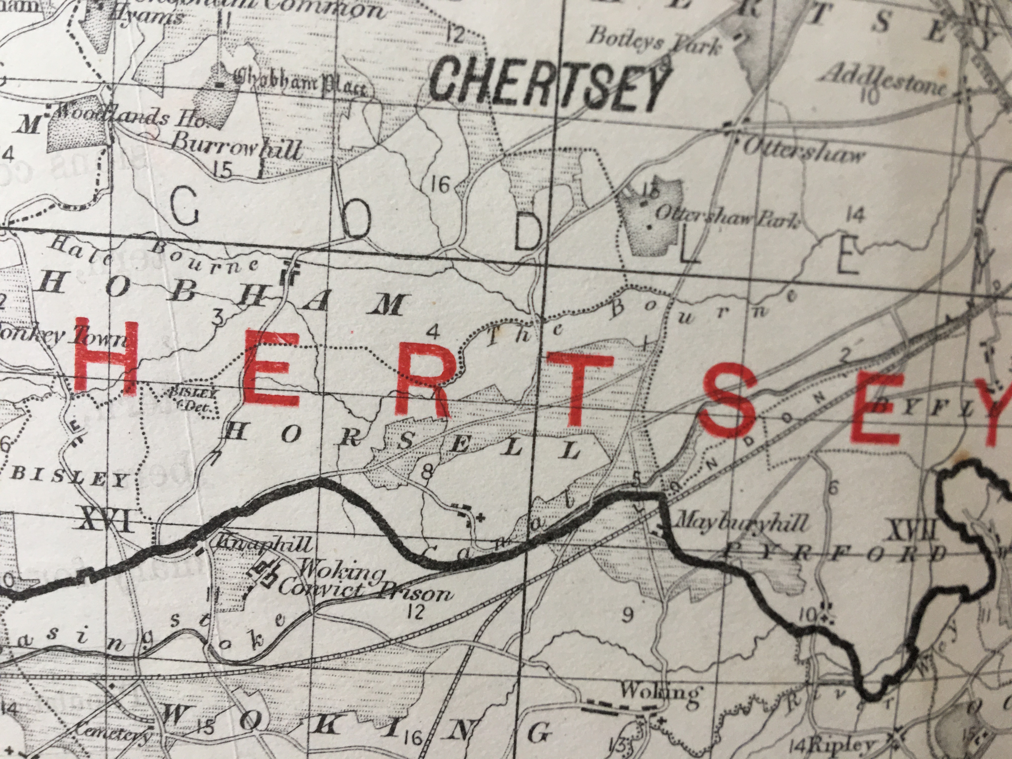 Antique 139 Years-Old Scarce Map County Surrey 1885 Boundary Changes.