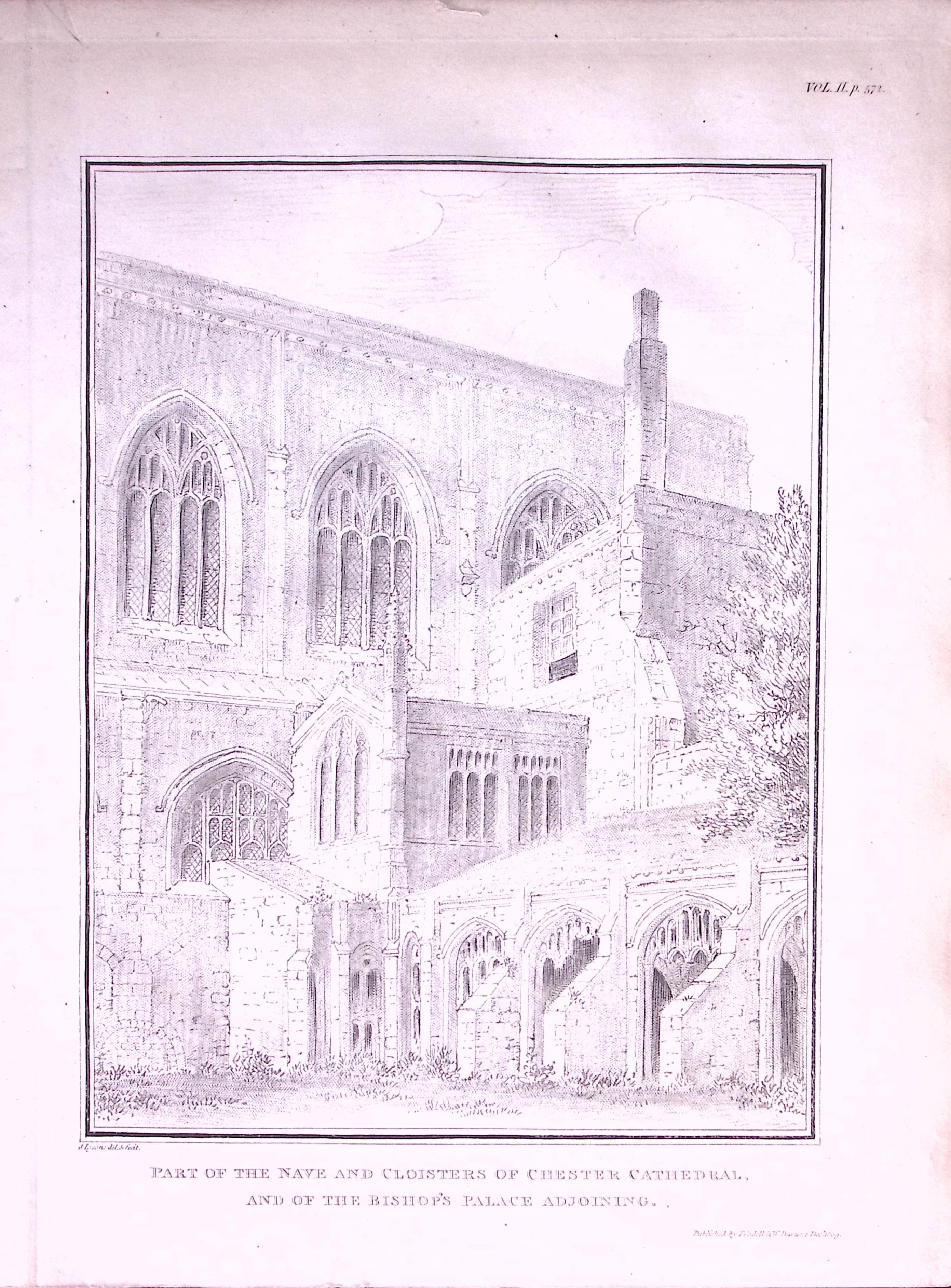Chester Cathedral Cloisters Antique 216-Year-Old Copperplate Print -4-TR.