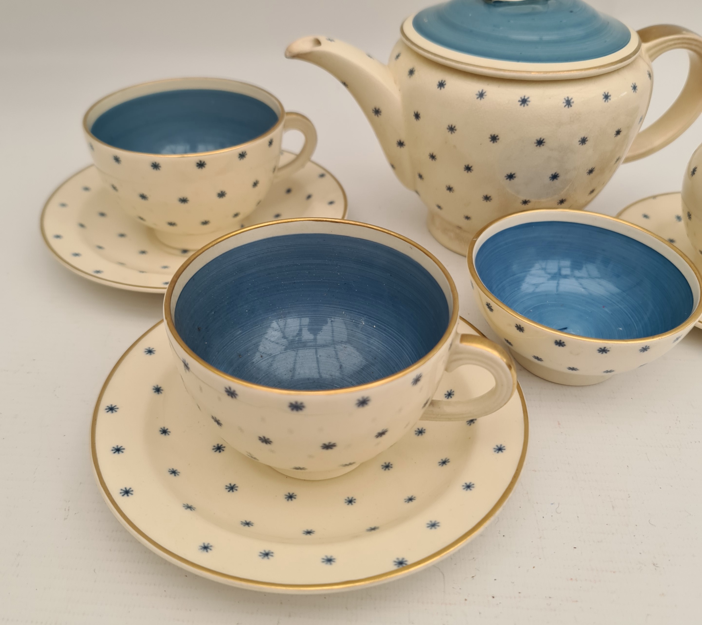 Vintage Susie Cooper Tea Pot Plus Cups Saucers Milk & Sugar Star Burst Pattern