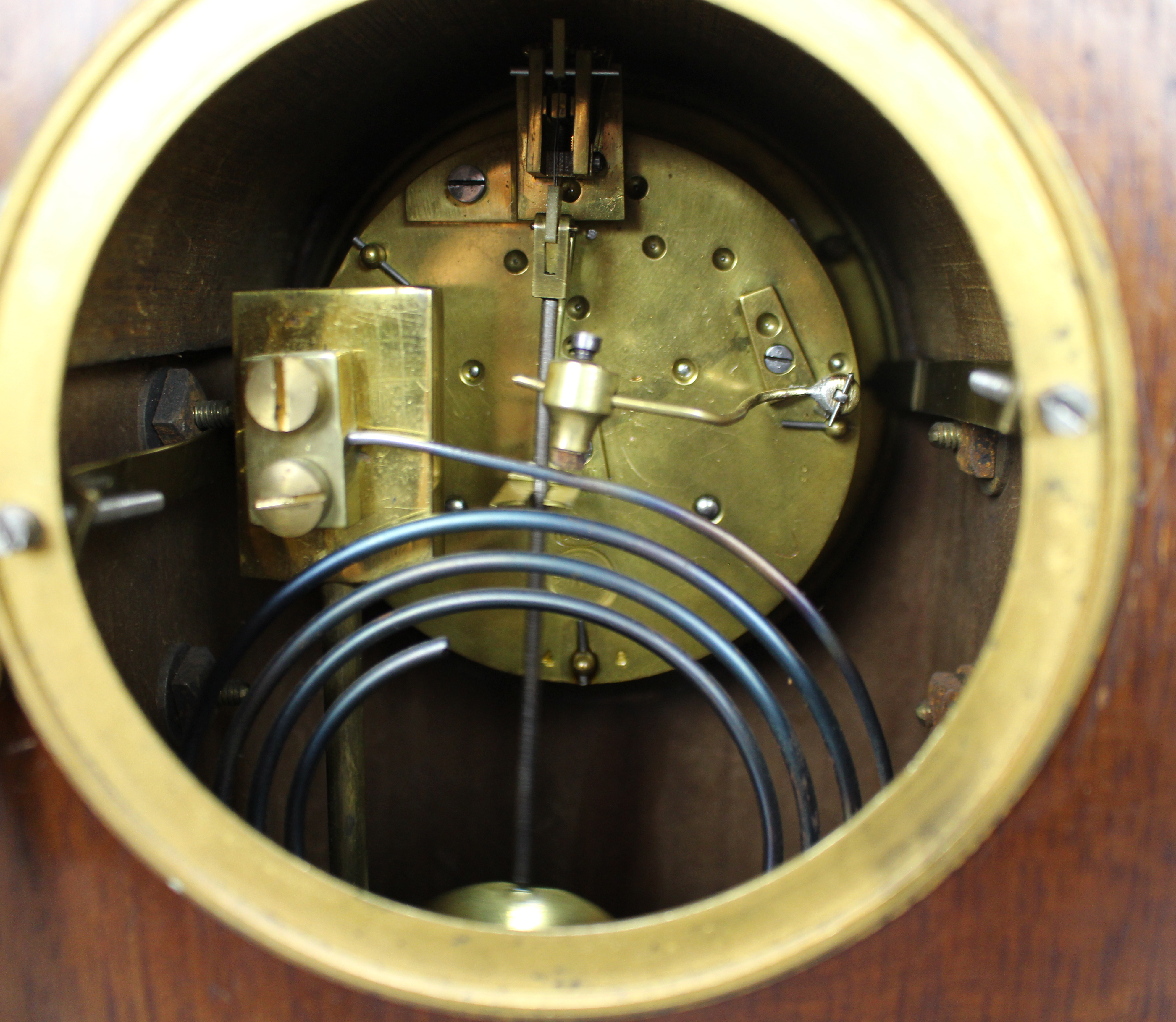 Antique French Mahogany & Brass Inlaid Mantel Clock by Marti c.1900
