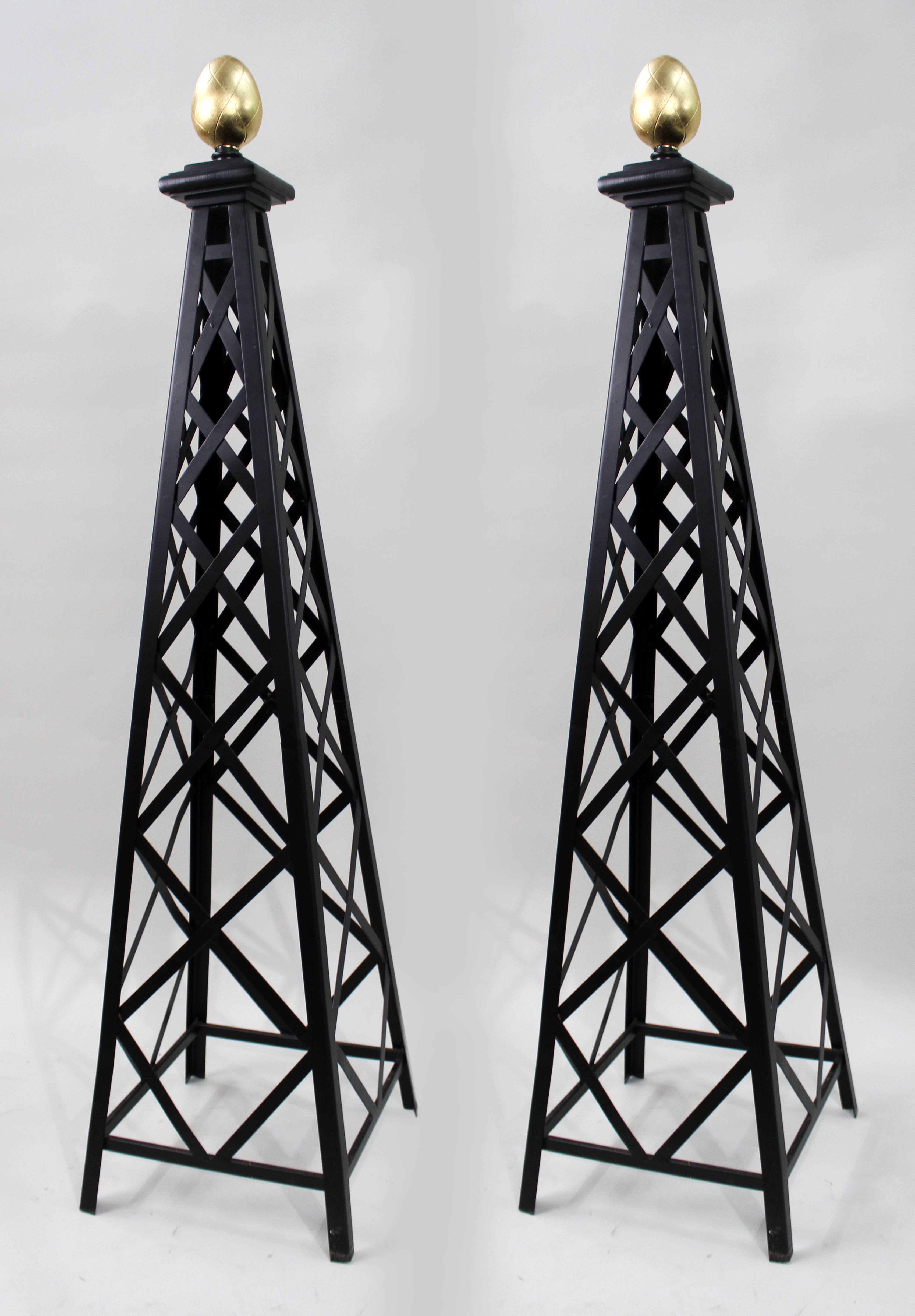 Pair of 5ft Black & Gold Metal Architectural Obelisks