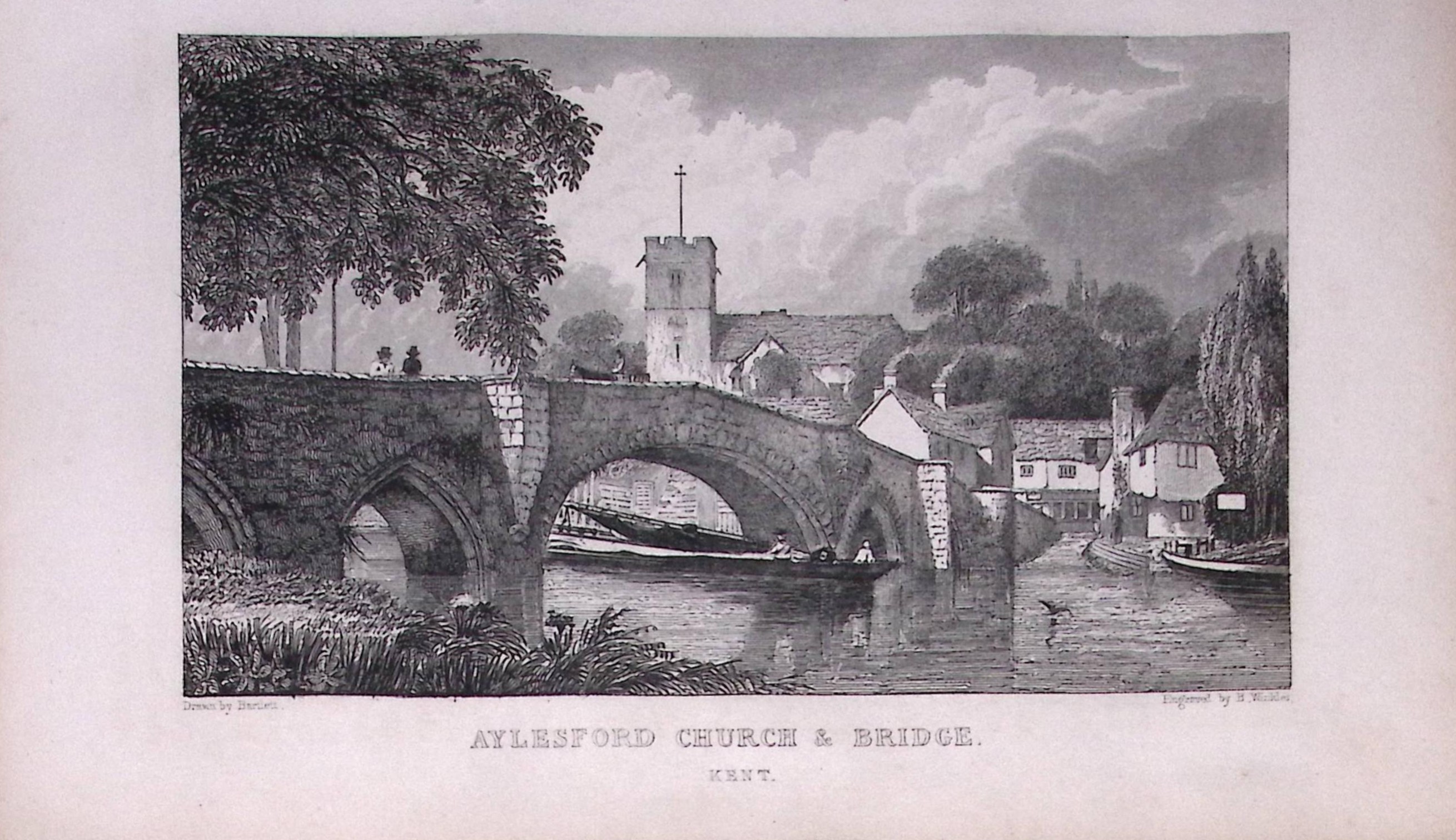 Aylesford Church & Bridge Kent 1829 Antique 197 Years-Old Steel Engraving-23