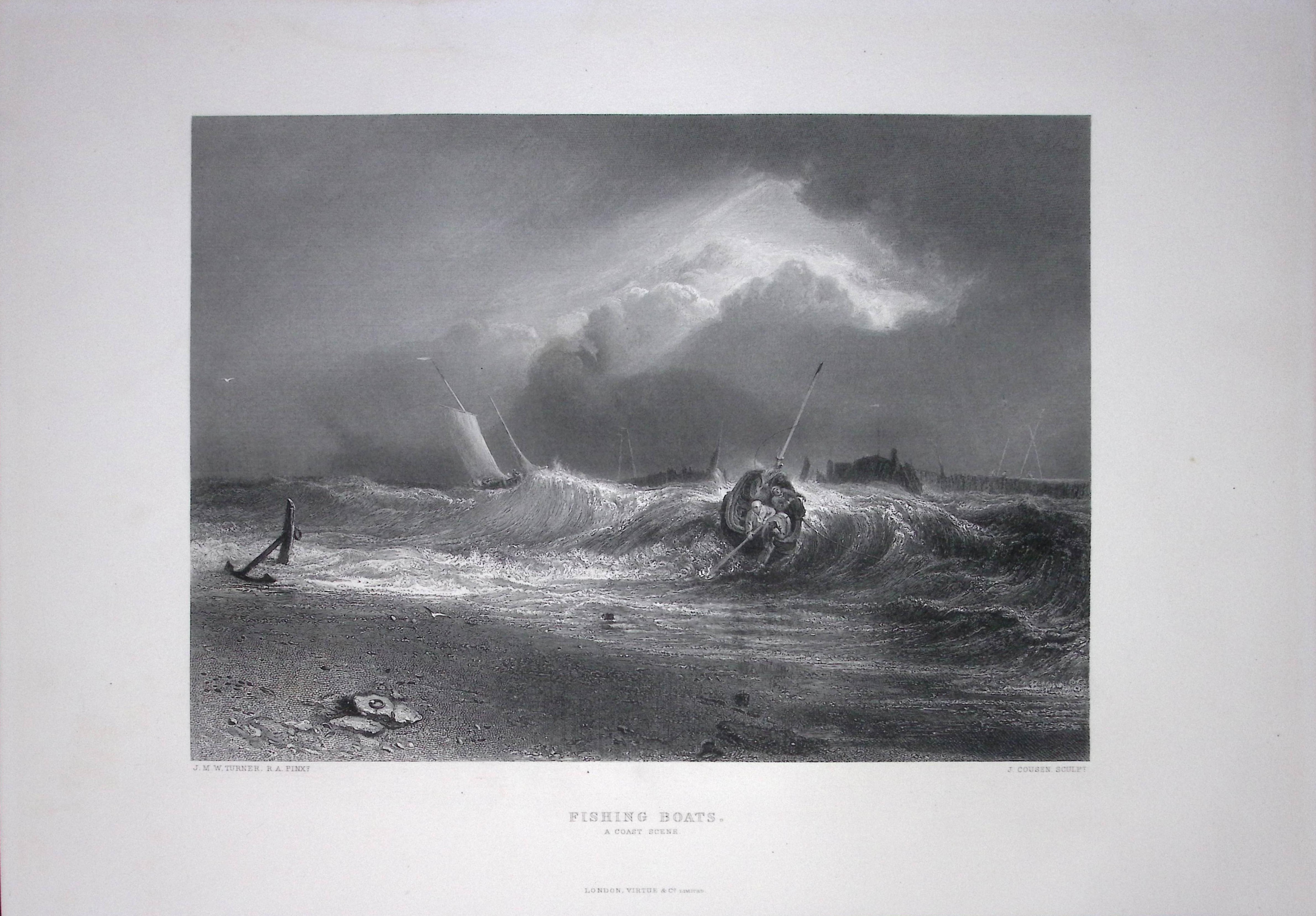 J.M.W Turner Fishing Boats a Coast Scene Antique Steel Engraving-76-TR