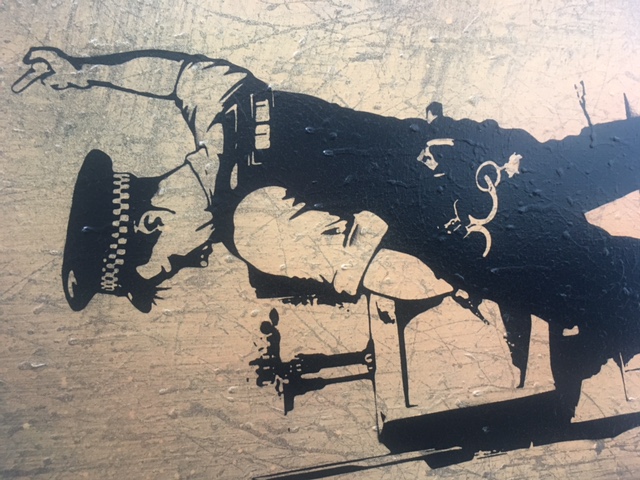 Rourke Van Dal(b1964) ‘Pissing Copper’, Spray Paint Stencil, Board, Signed, 1 Off Edition, 2008