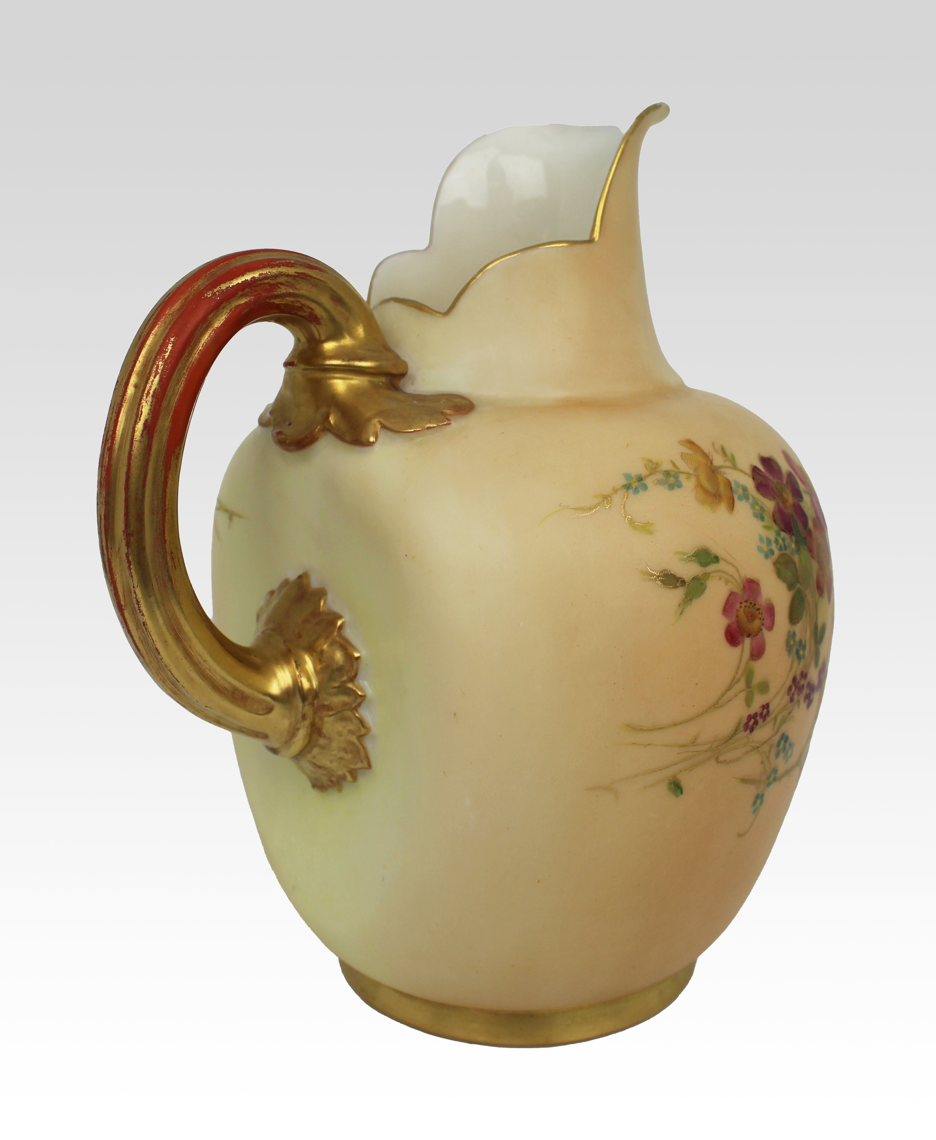 Antique Royal Worcester Blush Ivory Ewer, Hand-Painted Porcelain, 1896