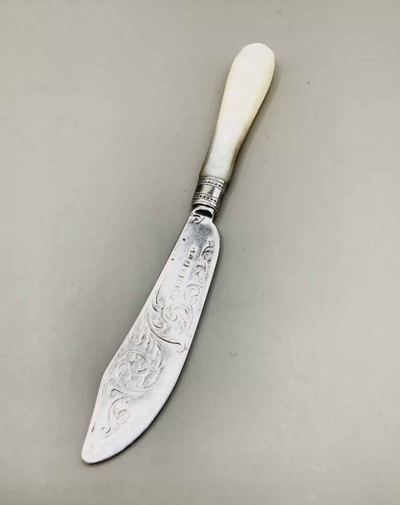 Antique Sterling Silver Mother of Pearl Butter Knife 1850 To 1880 Birmingham