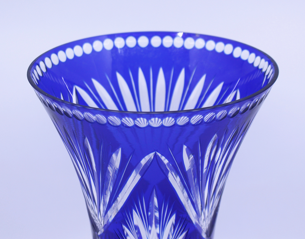 Large Stourbridge Glass Blue Overlay Crystal Vase