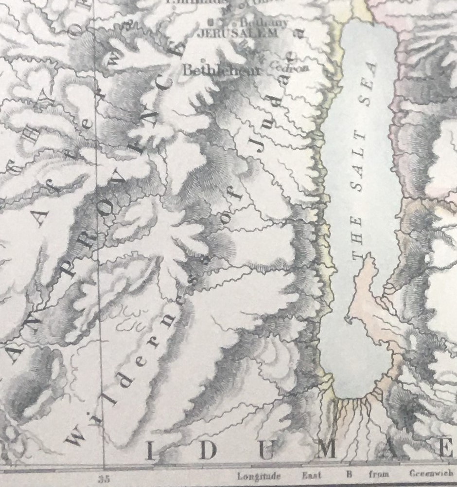 Antique Map Palestine Gaza, Nazareth Damascus, Galilee, Jericho, Jerusalem, Judaea,