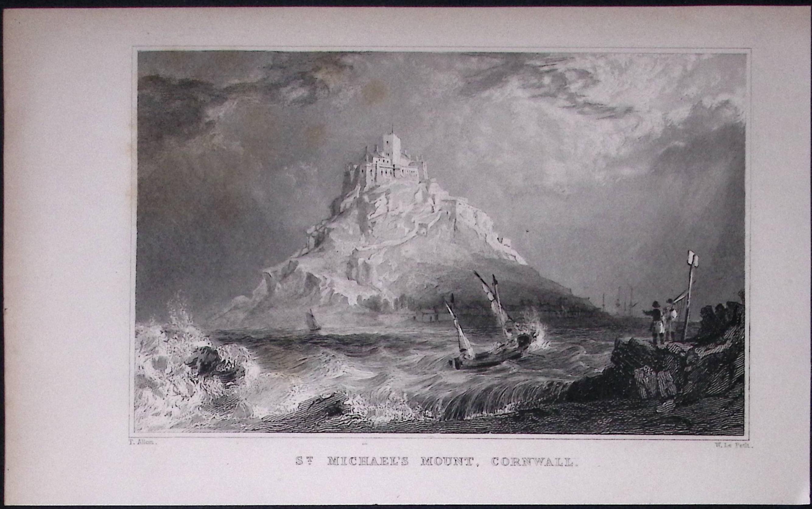 Cornwall St Michaels Mount Antique 193 Years-Old Steel-Engraving-34