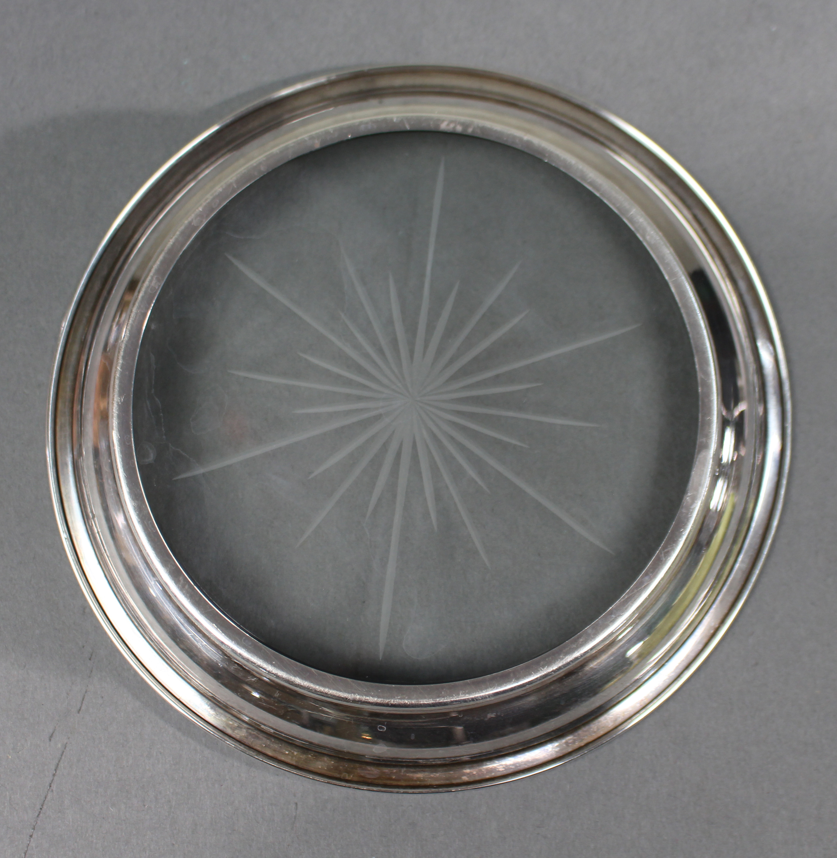 Vintage Silver Plated Etched Crystal Wine Coaster