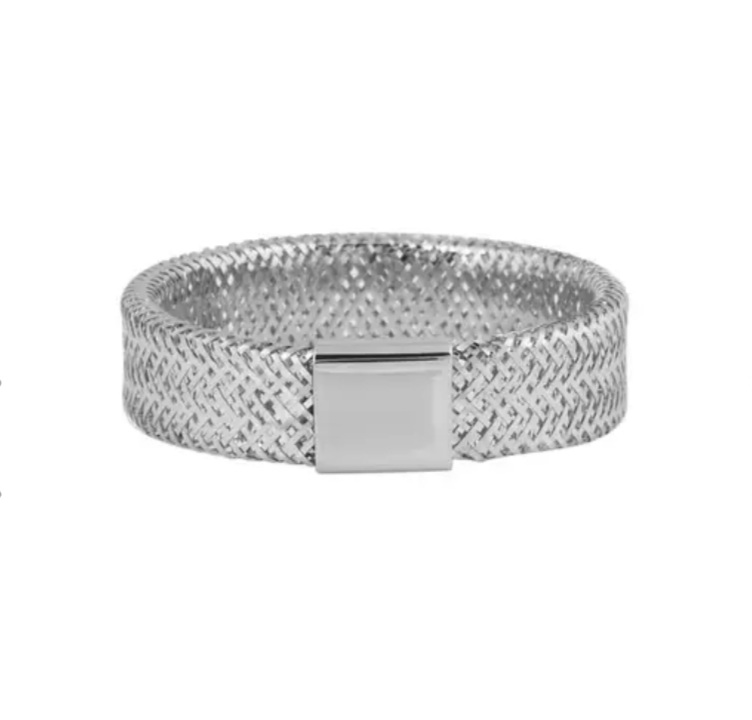 New! Italian Made - 9K White Gold Stretchable Ring