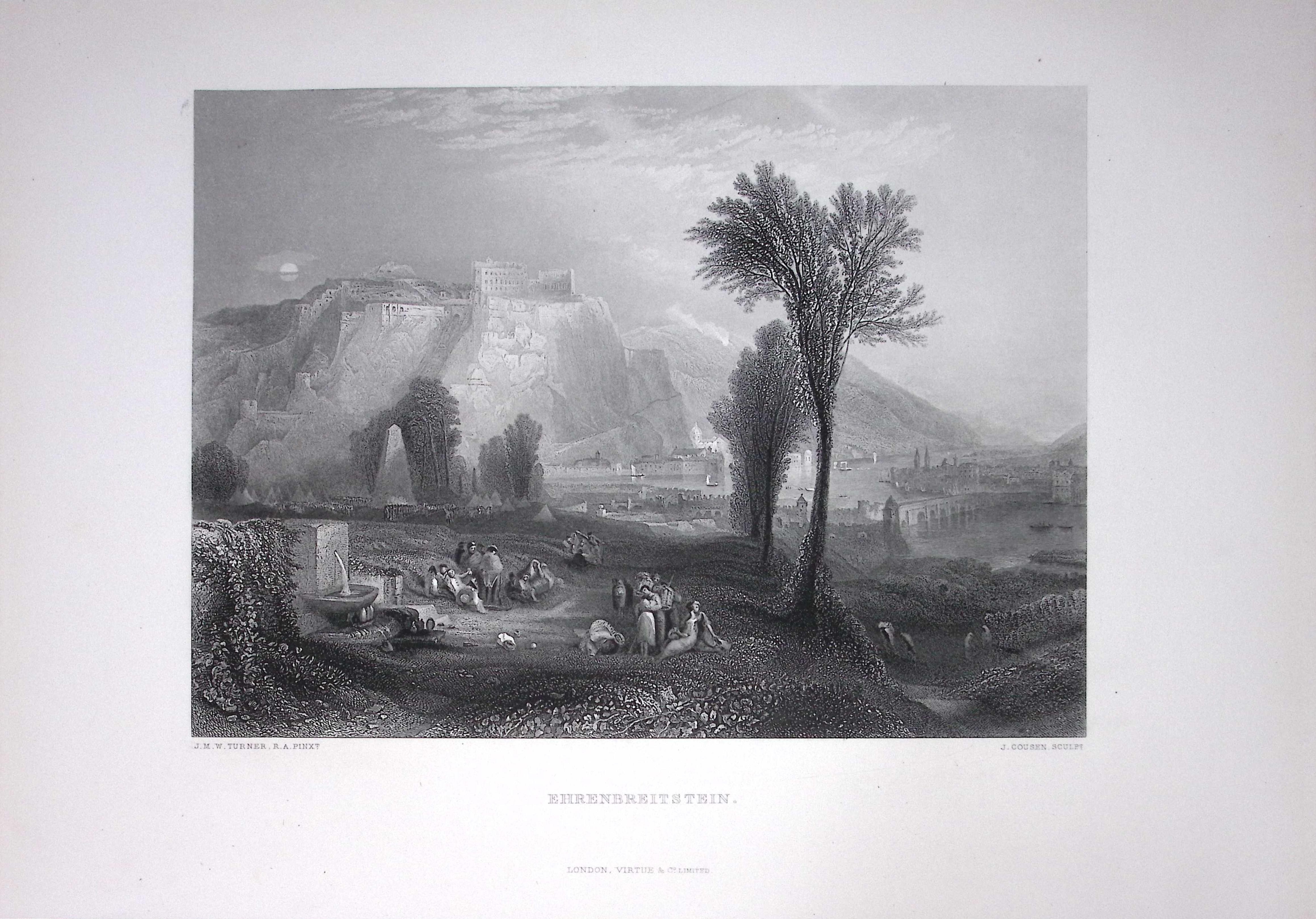 J.M.W Turner Ehrenbreitstein Rhine Germany Antique Steel Engraving-21-TR