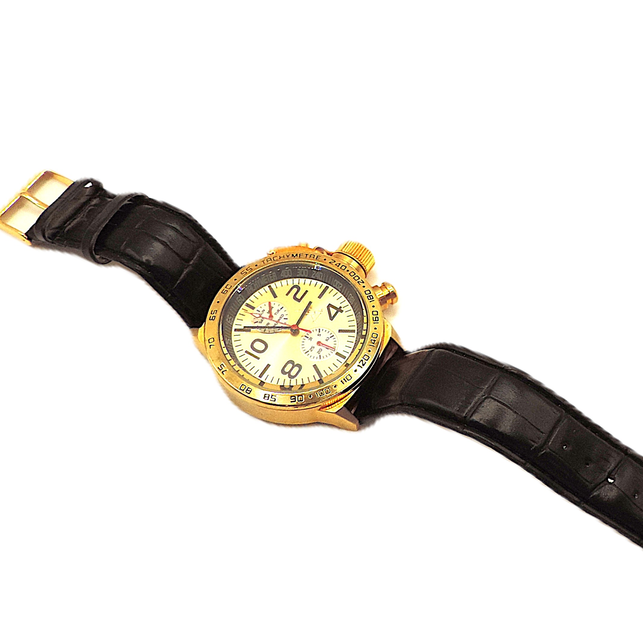 Koniswerk Chronograph Tachymeter Quartz Watch Black Leather Strip
