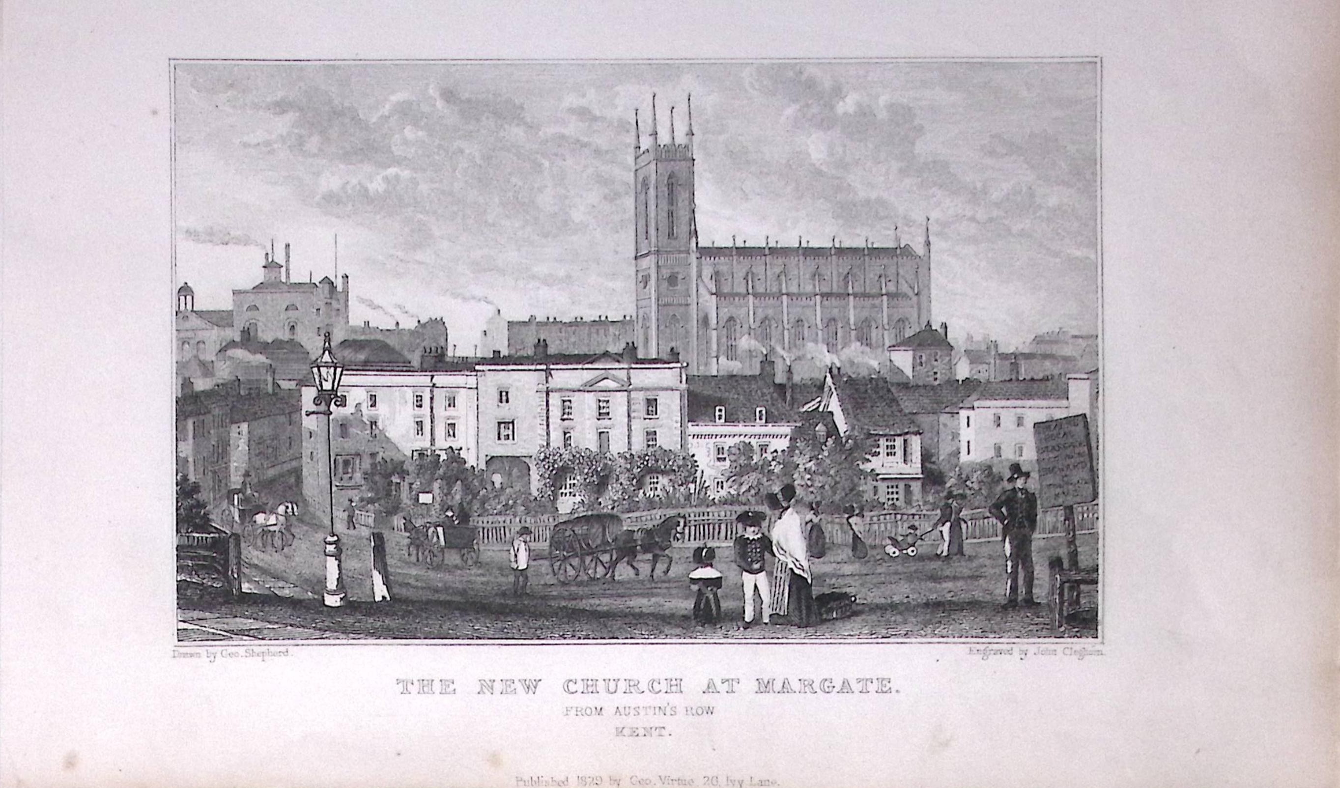 The Church at Margate Parade Kent 1829 Antique 197 Years-Old Steel Engraving-57