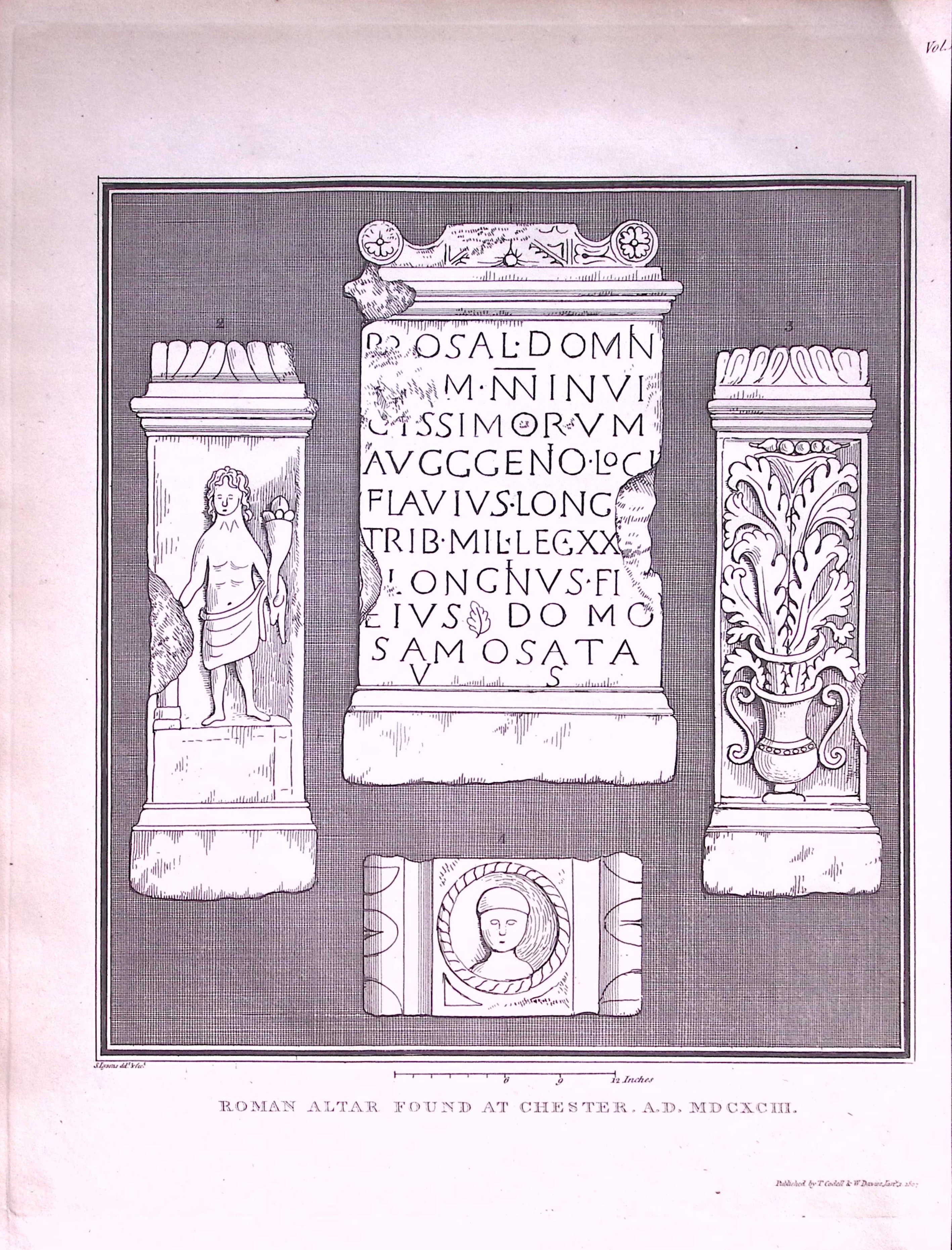 Roman Altar Found in Chester Antique 216-Year-Old Copperplate Print-10-TR