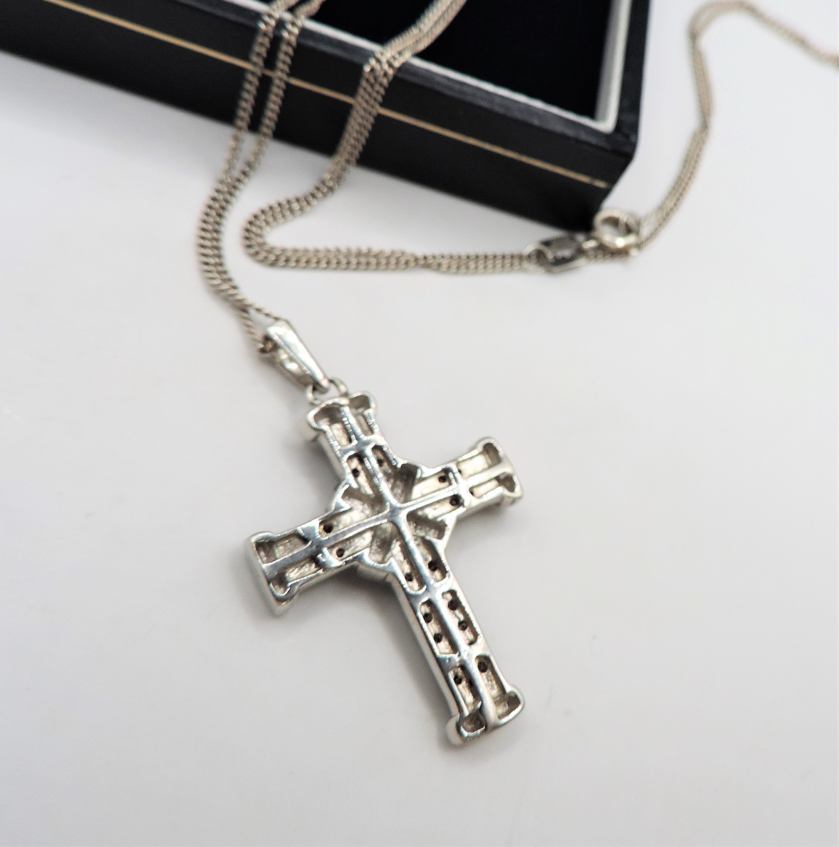 Platinum on Silver Cognac Diamond Cross Pendant Necklace 'New' with Gift Box