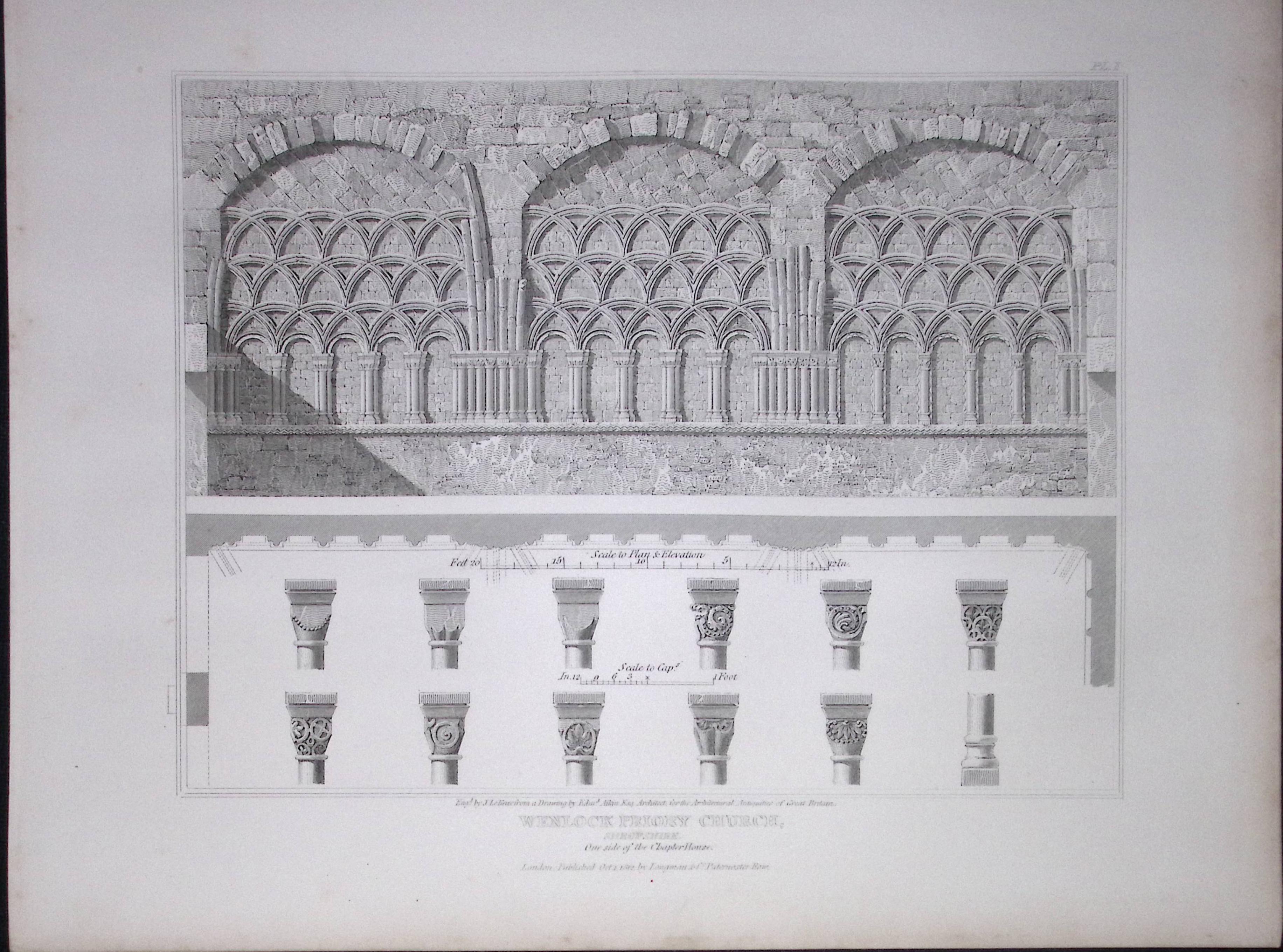 Wenlock Priory Church Shropshire 190 Years-Old Rare John Britton Antique Steel Engraving-74