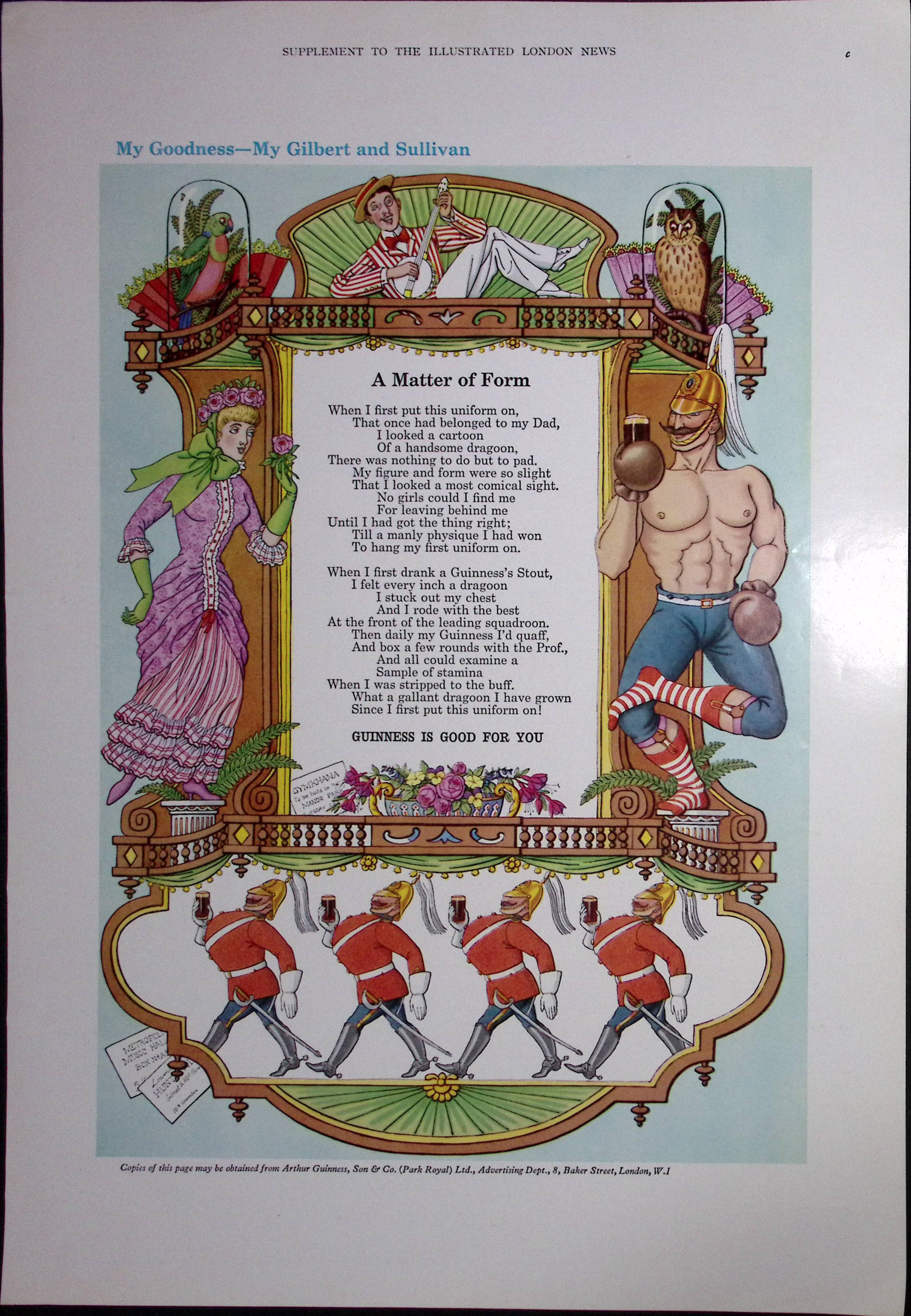 Guinness 1961 Original 65 Years-Old Print Gilbert And Sullivan.