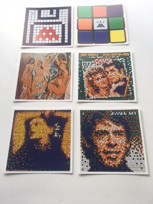 Invader (France b. 1969-) "Rubikcubist" Invader Postcard Kit & RUBIK'S X INVADER CUBE, Sold Out Exi
