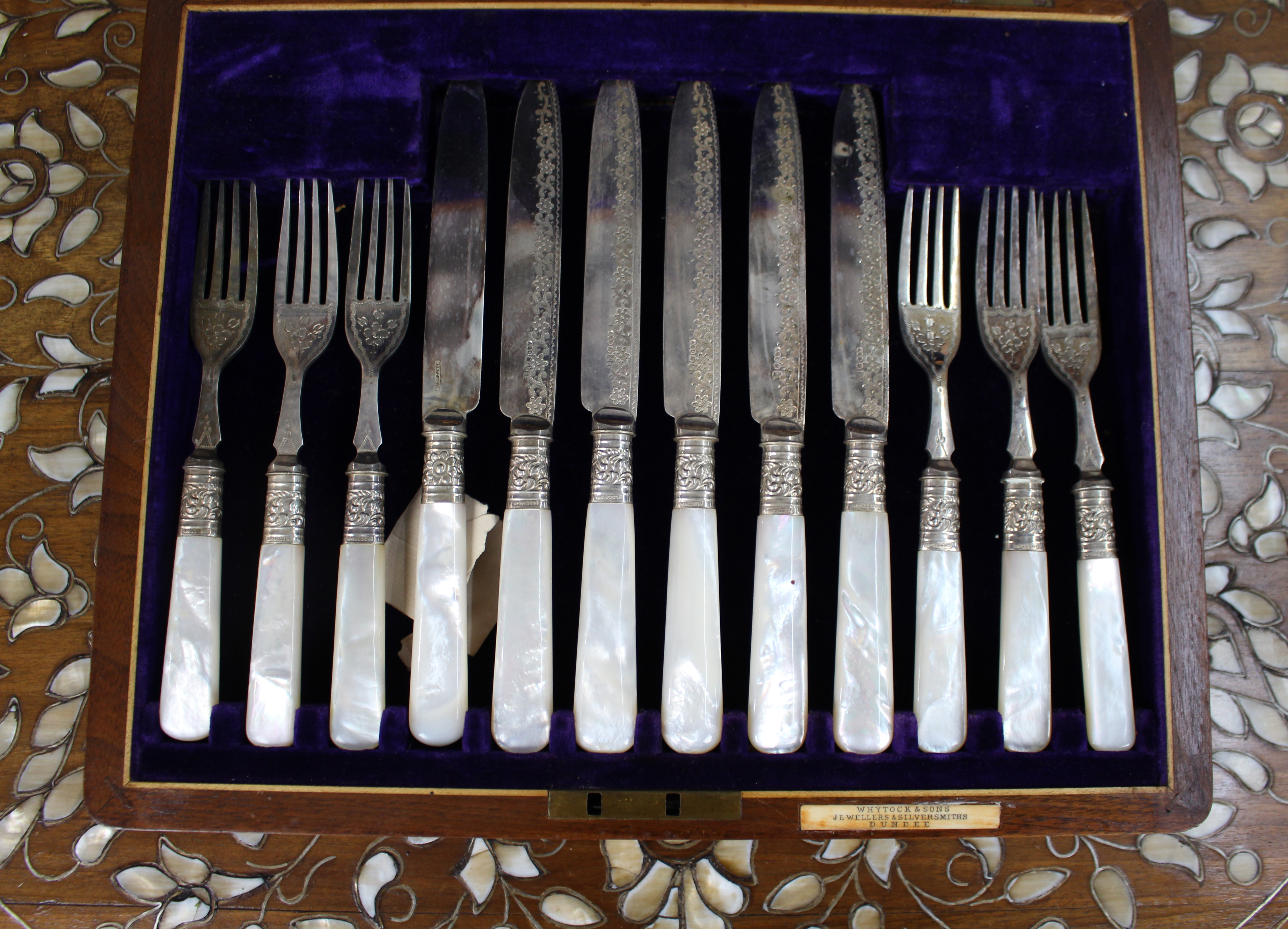 Antique Mother-of-Pearl Handled Cutlery Set by Whytock & Sons, Dundee