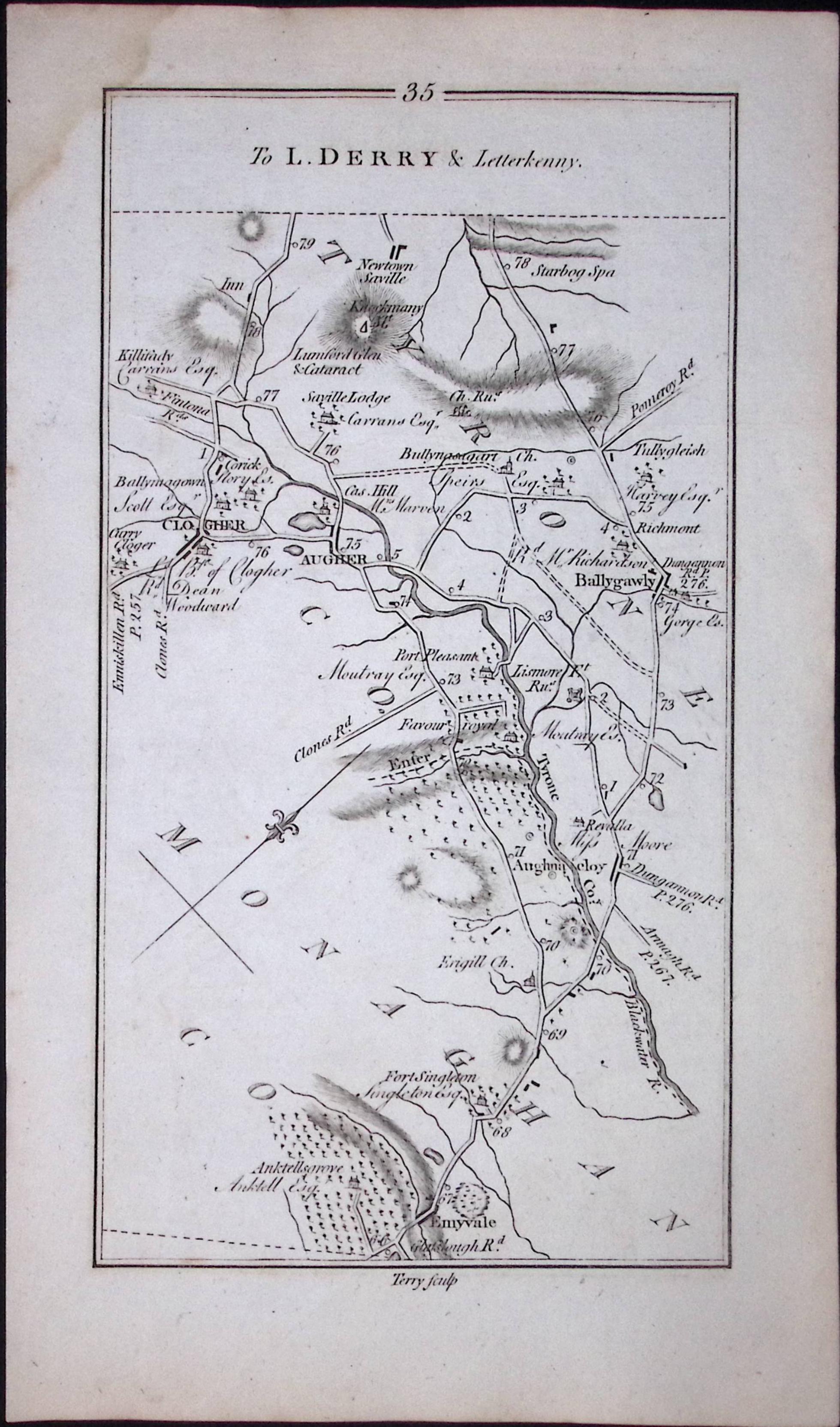 Ireland Rare Antique 245 Yr-Old Road Map Dublin-Londonderry-Letterkenny-36