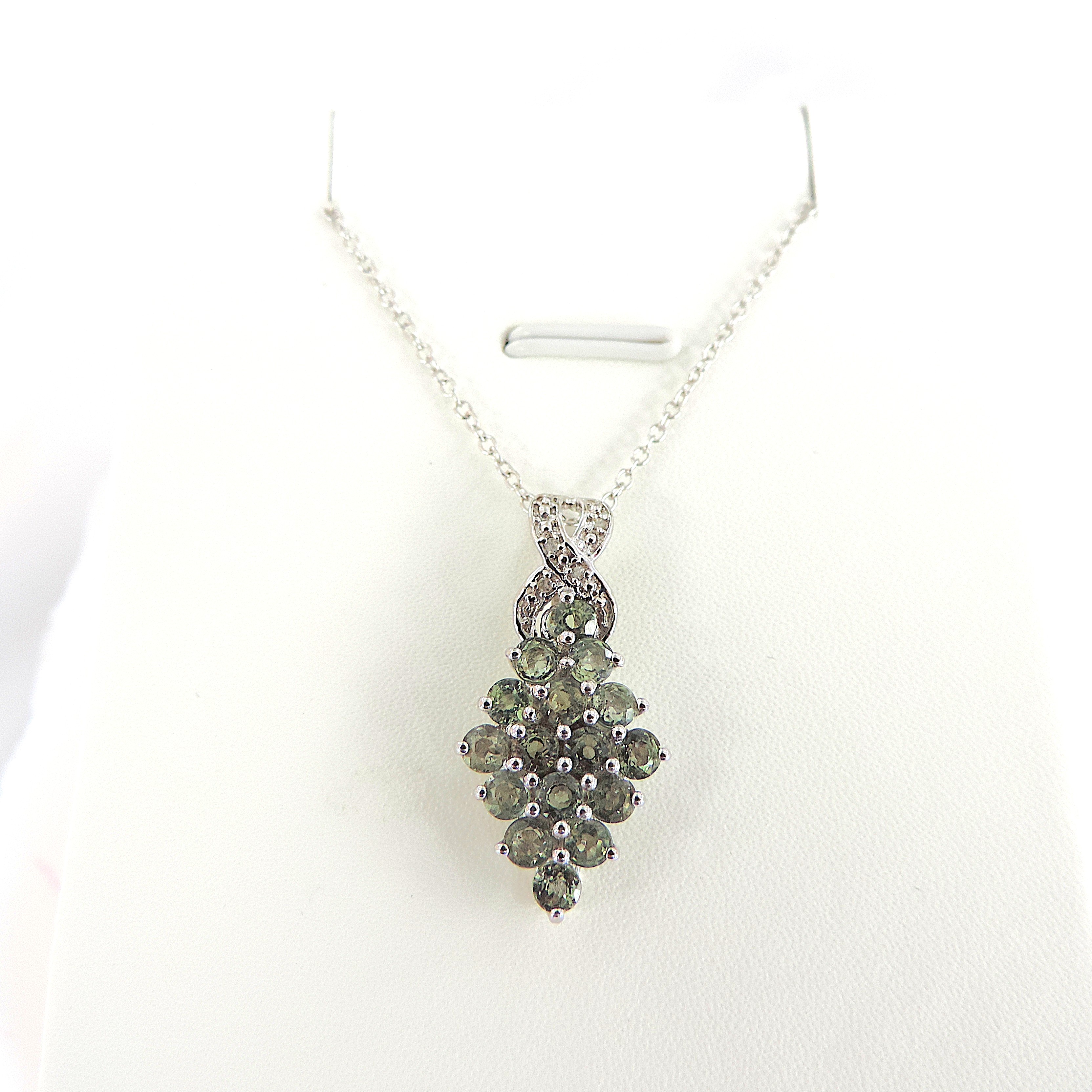  925 Silver Green Sapphire & Diamond Necklace 'NEW'