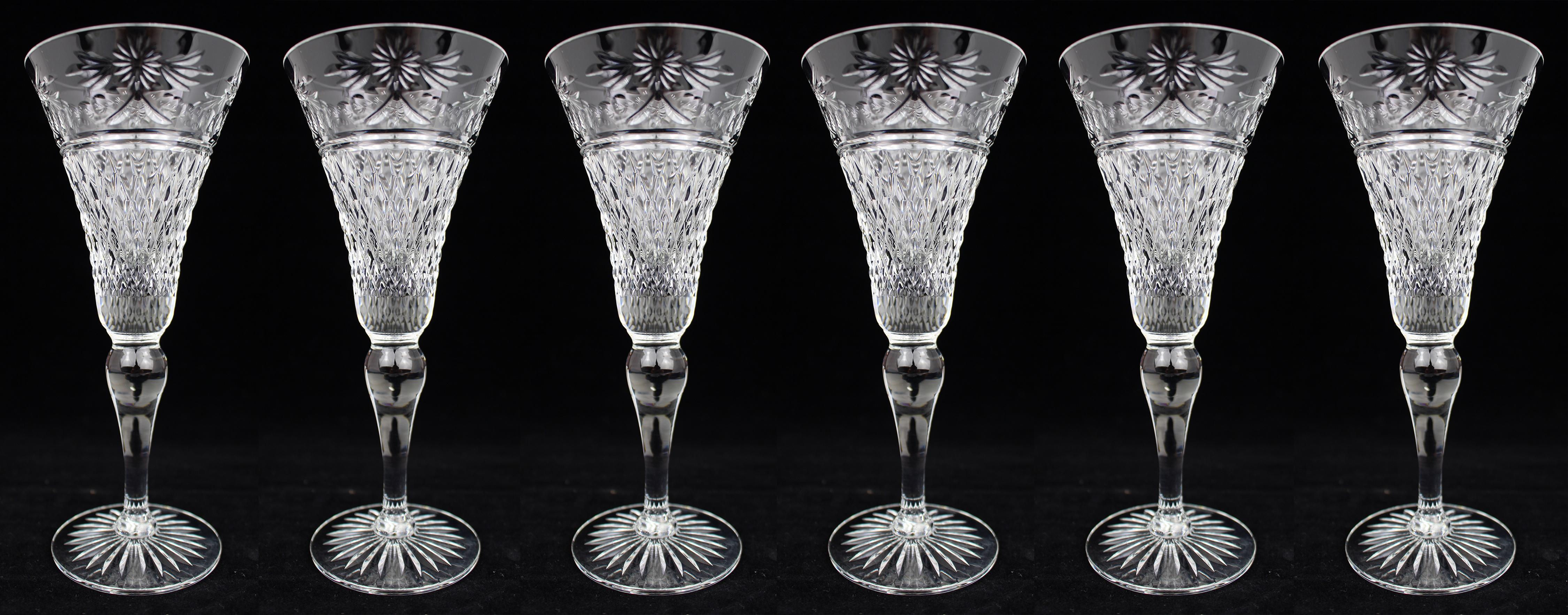 Set of 6 Fine Stuart Crystal Beaconsfield Cut Wine Glasses