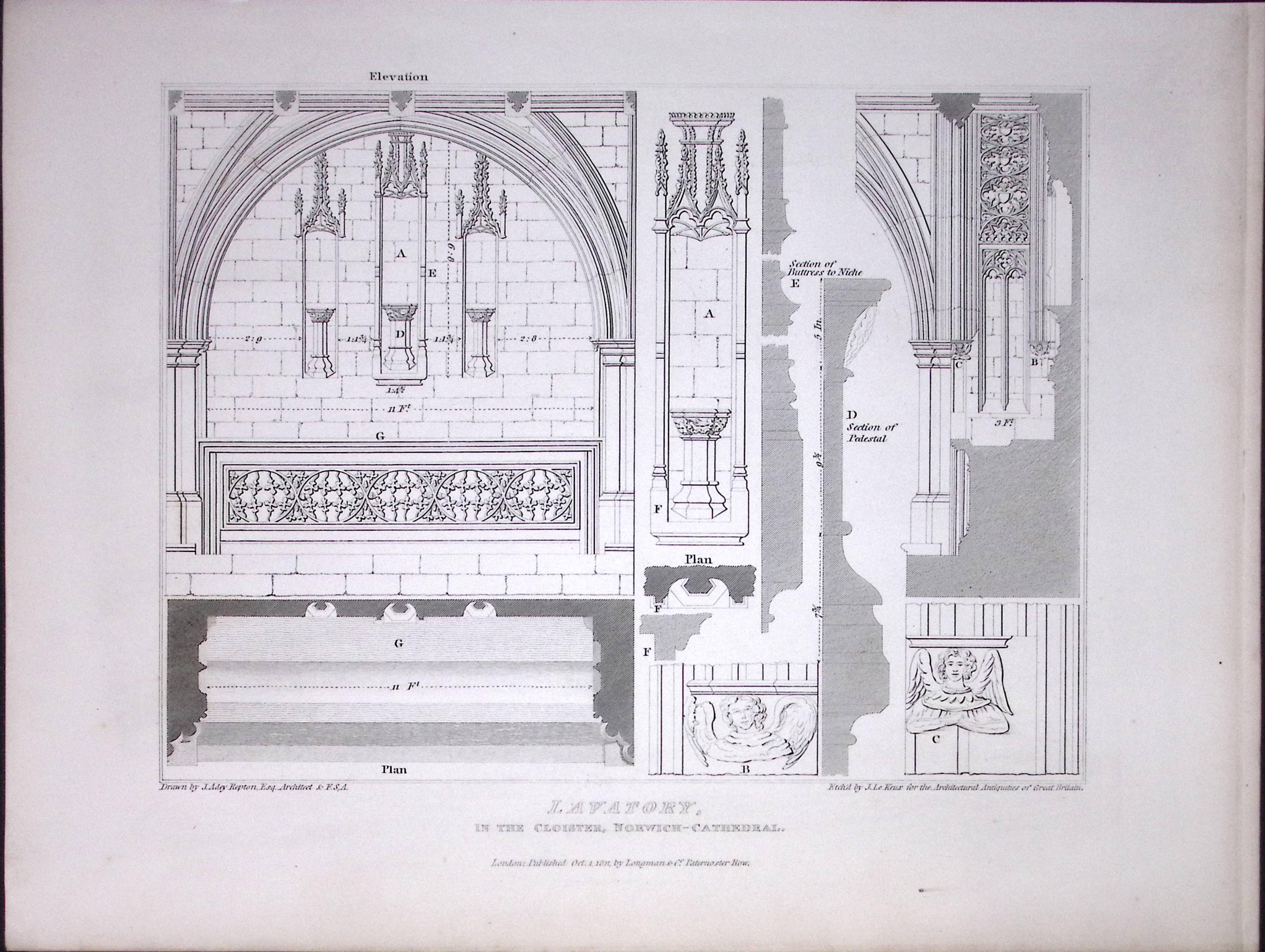 Norwich Cathedral Norfolk 190 Years-Old John Britton Antique Steel Engraving-185