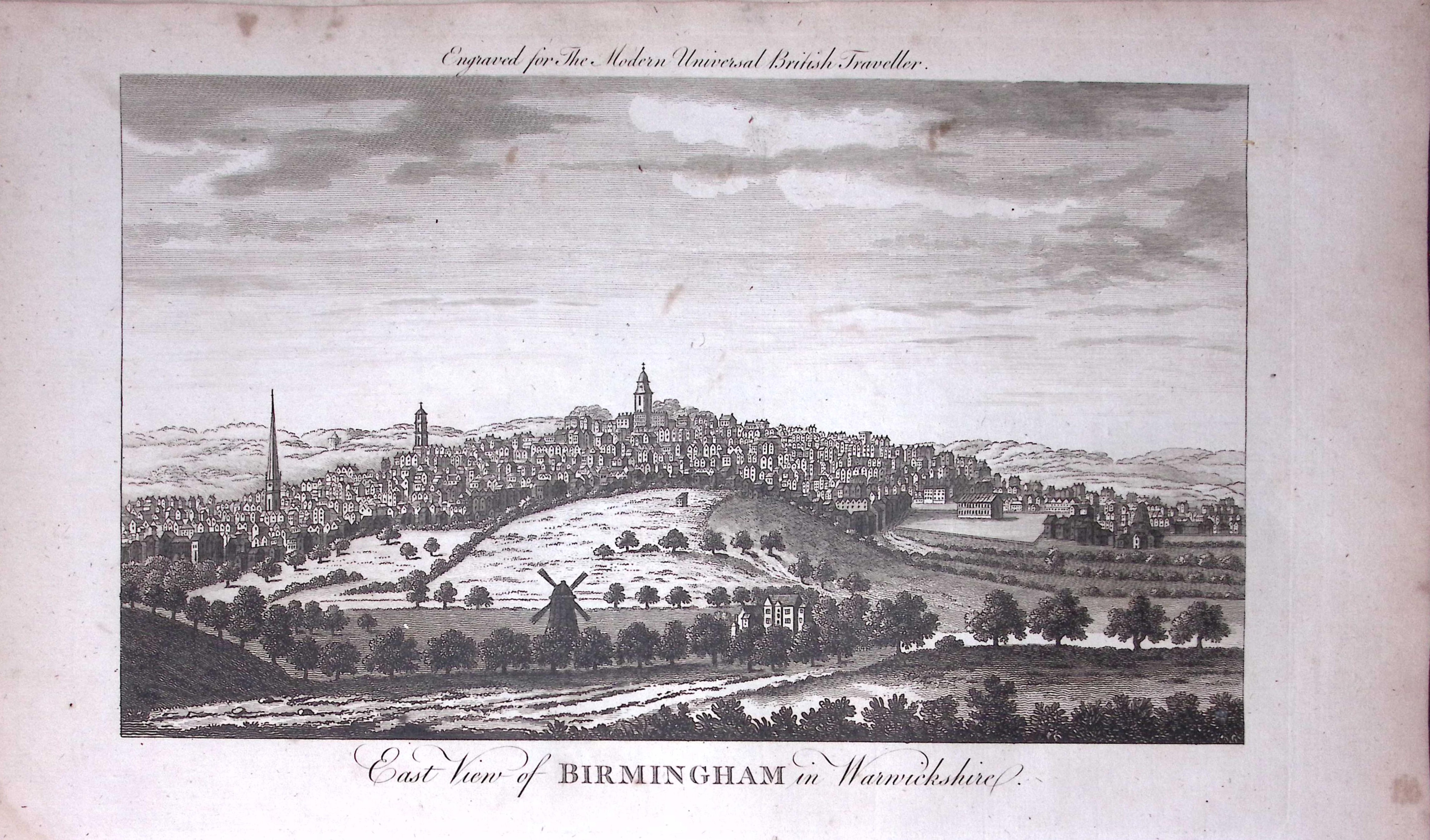 City of Birmingham Rare Large 247-Year-Old Antique Copperplate Engraving -33-TR