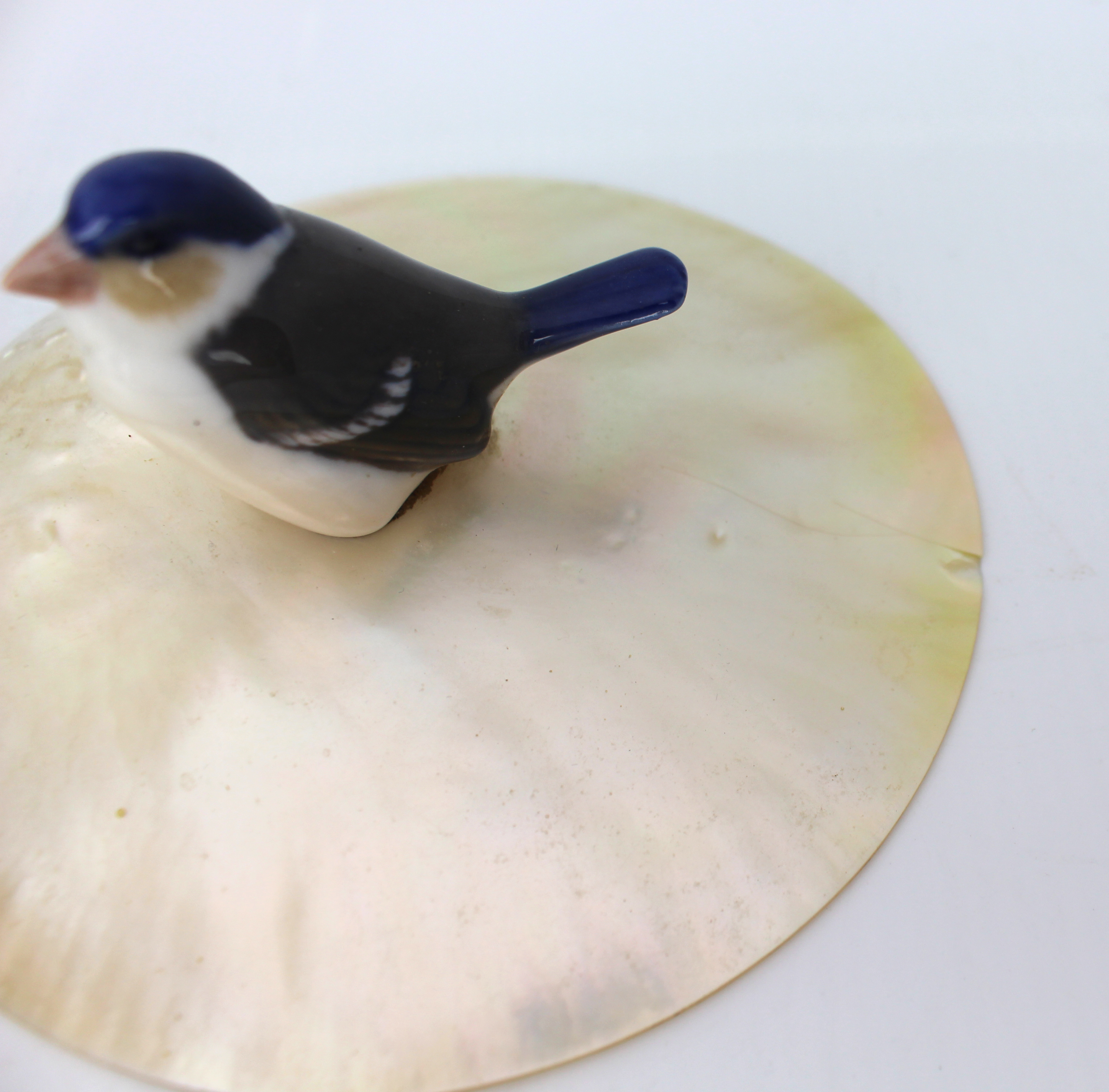 1922 Silver Mounted Alabaster Bowl with Mother of Pearl Lid & Bird Finial