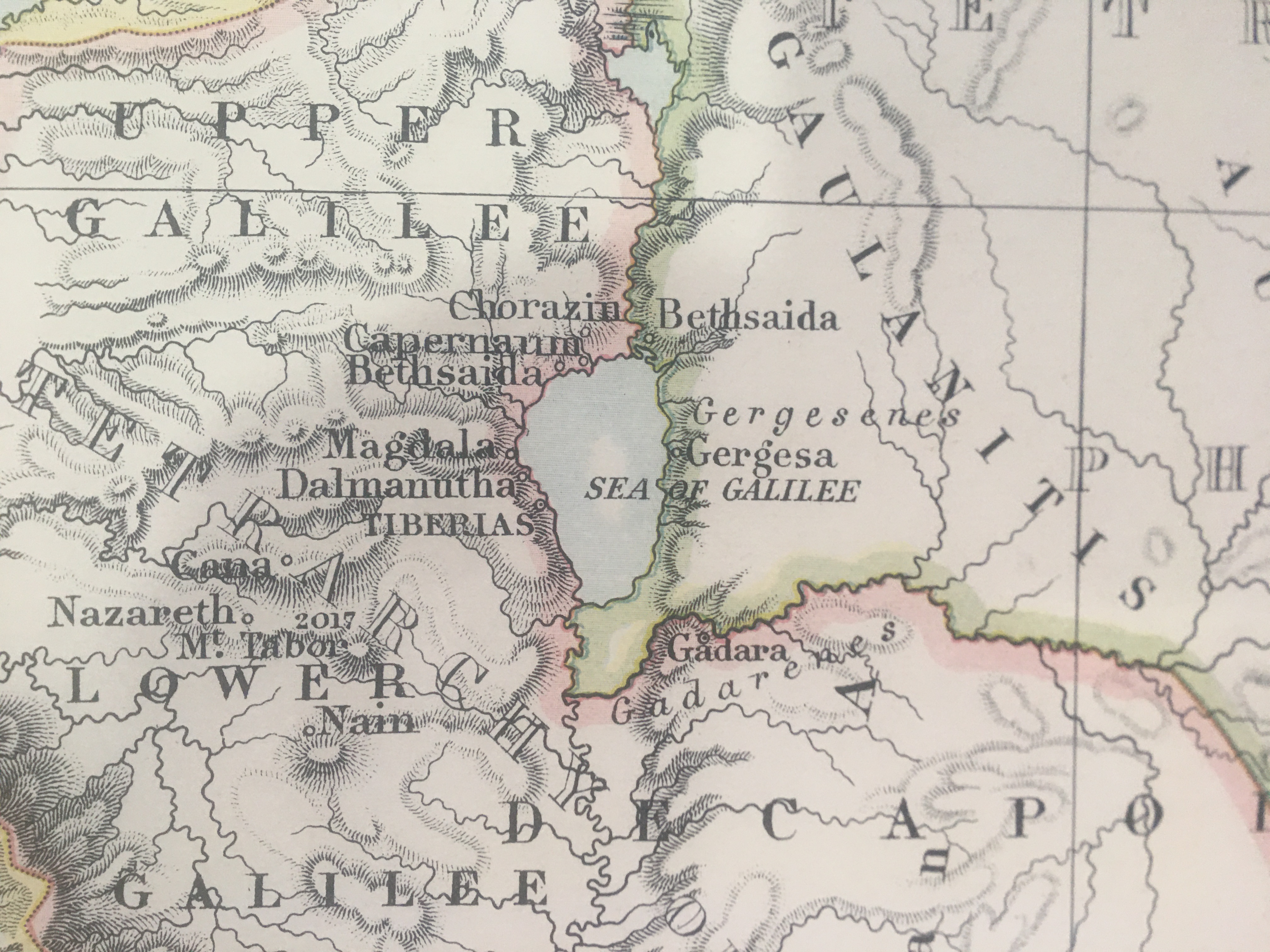 Antique Map Palestine Gaza, Nazareth Damascus, Galilee, Jericho, Jerusalem, Judaea,